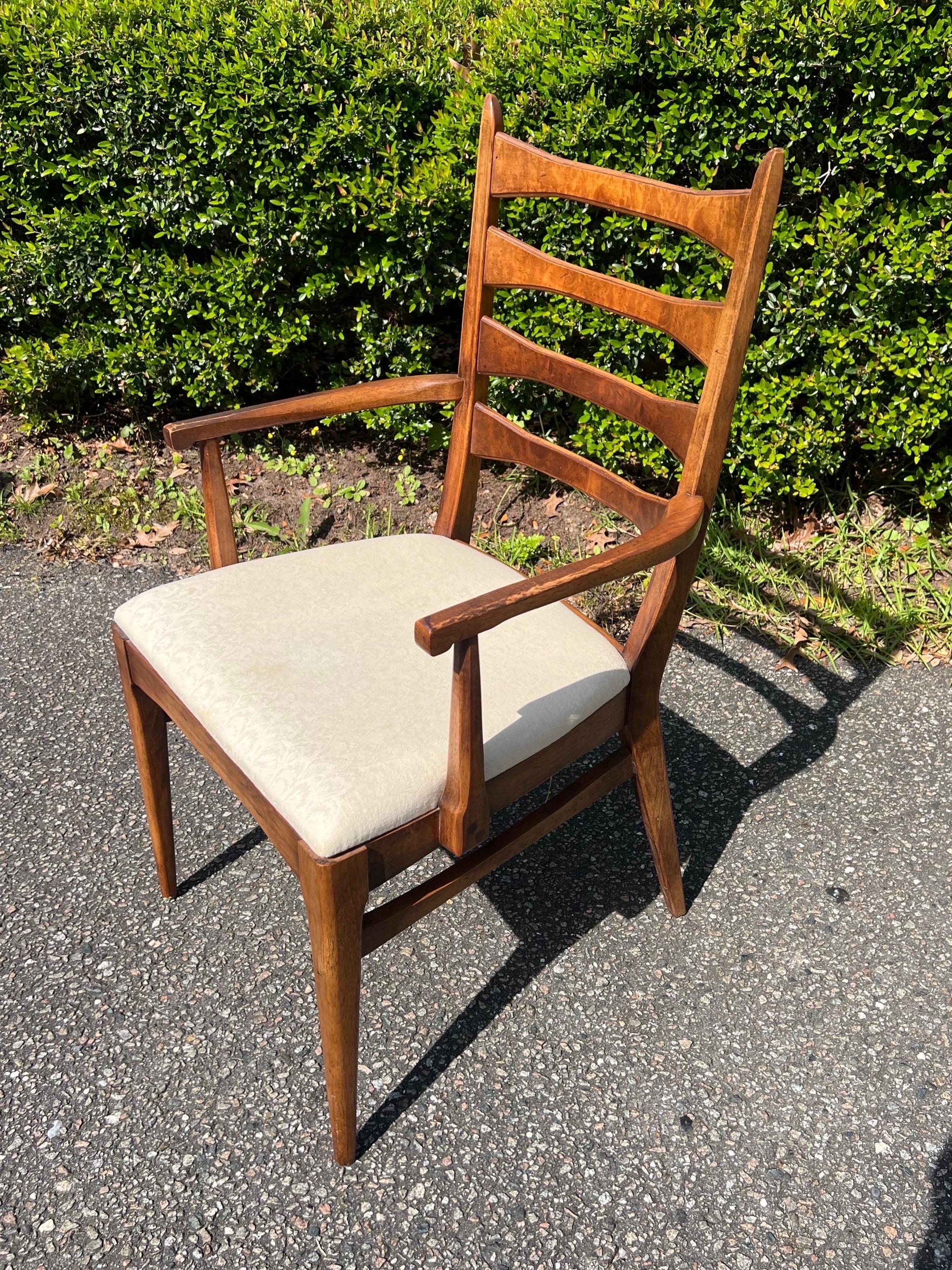 Set of 6 Mid-Century Modern Burl Ladder Back/Cat Eye Dining Chairs 1