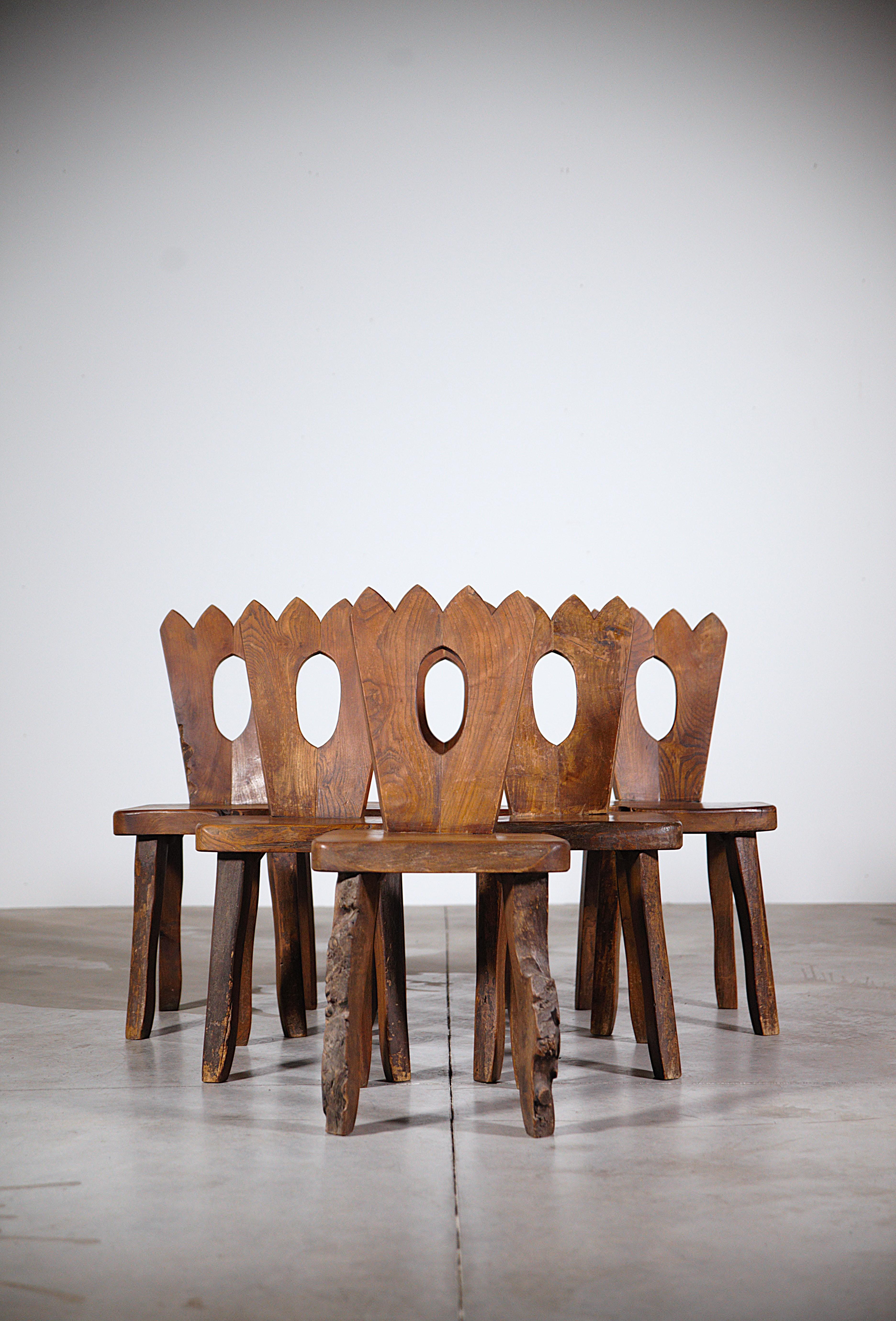 French A Set of 6 Mountain Dining Chairs by Aranjou France 1970's For Sale