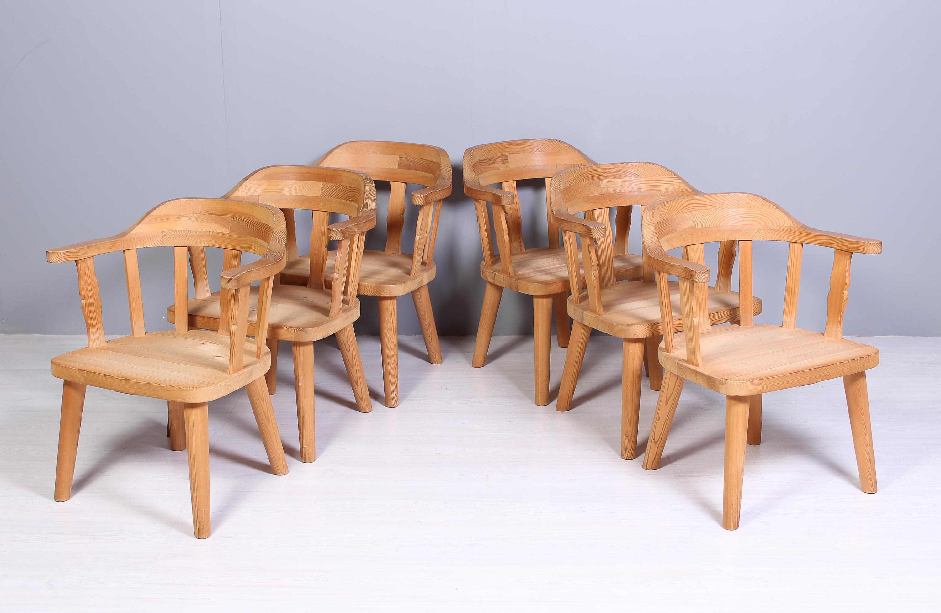 Scandinavian Modern Set of 6 Norwegian Solid Pine Chairs by Krogenäs, 1960s