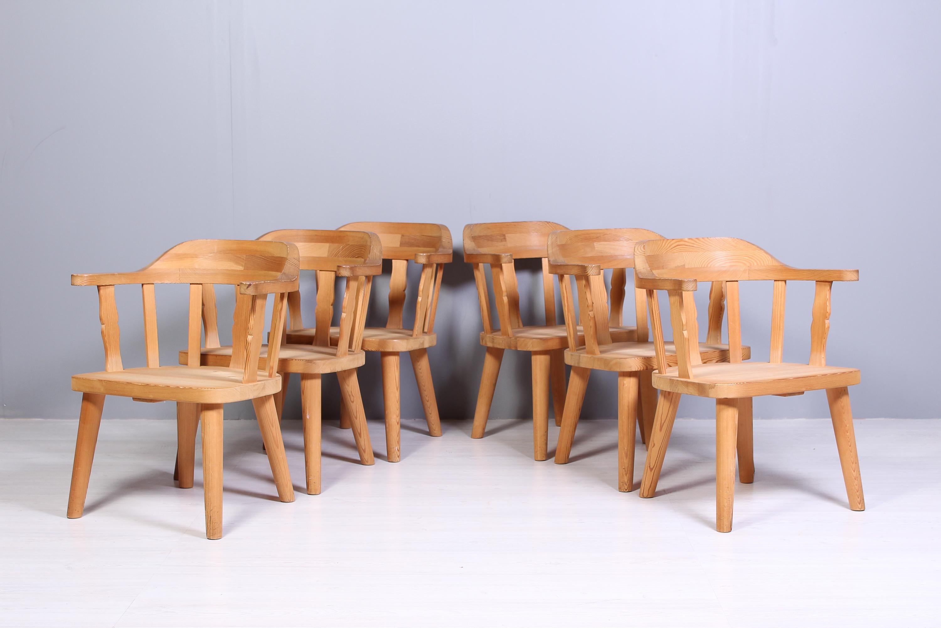 Set of 6 Norwegian Solid Pine Chairs by Krogenäs, 1960s In Good Condition In Malmo, SE