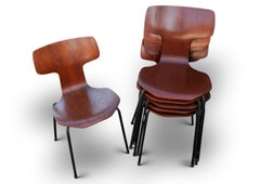 A Set Of 6 Original 1965 Arne Jacobsen for Fritz Hansen Model 3103 Hammer Chairs