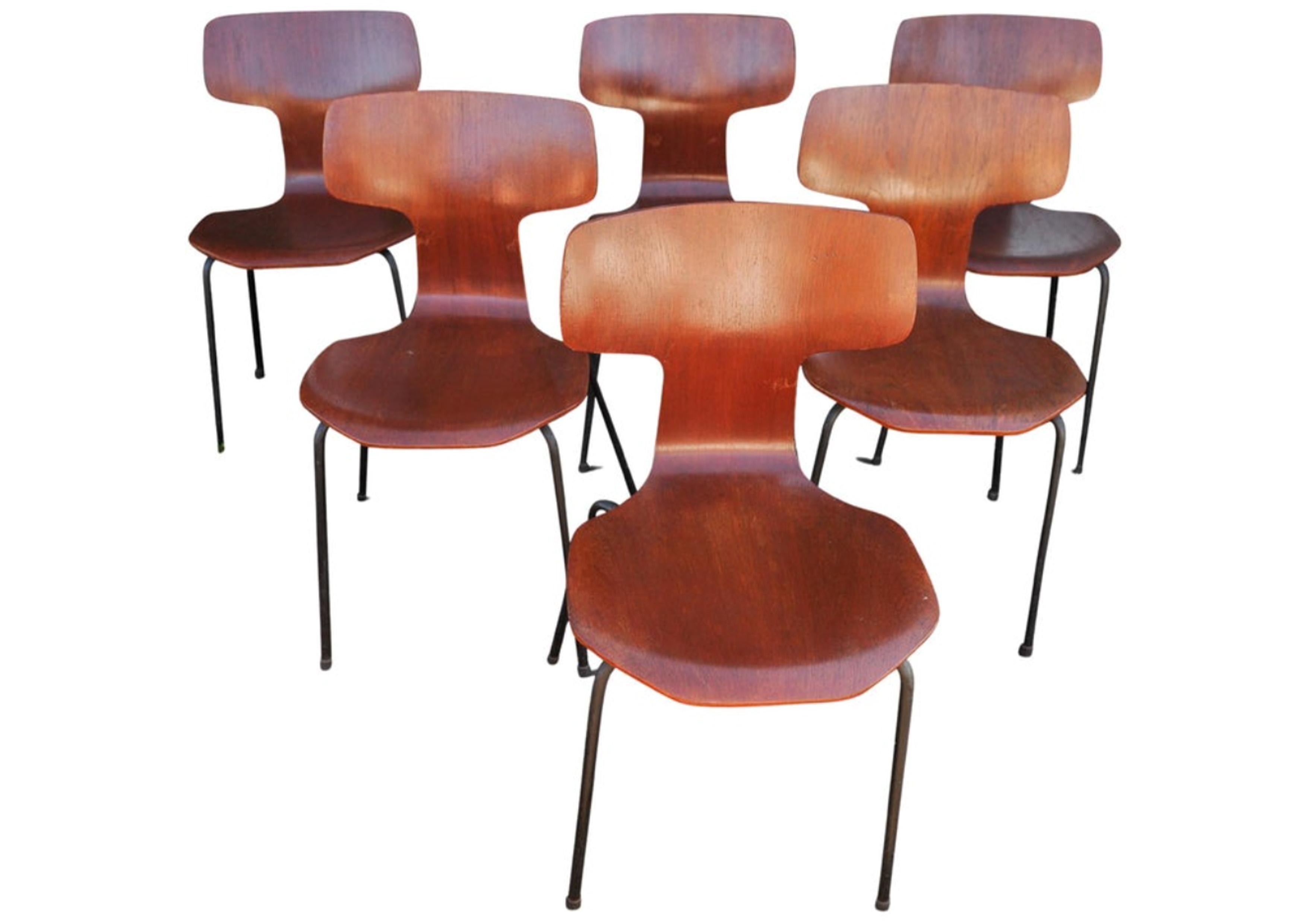 Ein 6er-Set Original 1965 Arne Jacobsen für Fritz Hansen Modell 3103 Hammer-Stühle im Zustand „Gut“ im Angebot in Reading, Berkshire