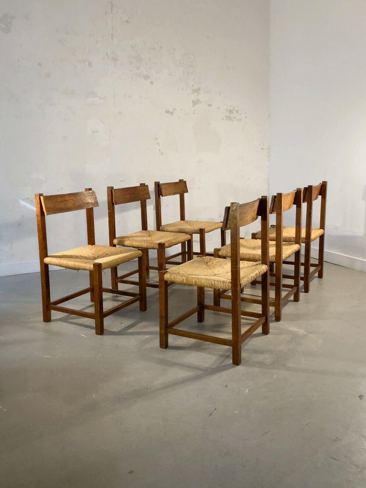 A Set of 6 Rustic Chairs, to be attributed, France 1950 In Good Condition In PARIS, FR