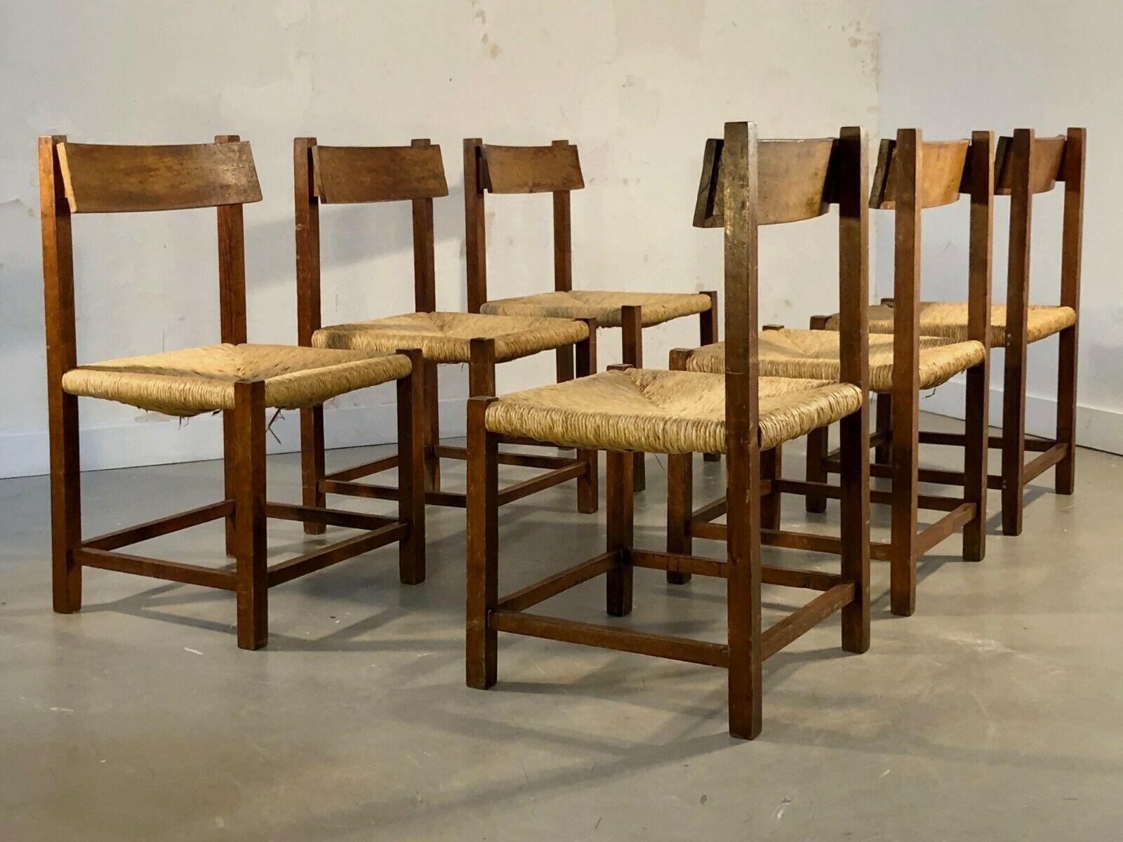 Mid-20th Century A Set of 6 Rustic Chairs, to be attributed, France 1950