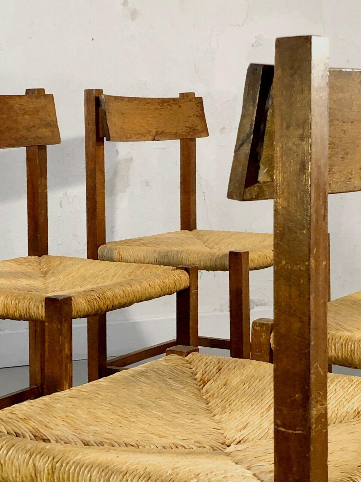 Straw A Set of 6 Rustic Chairs, to be attributed, France 1950