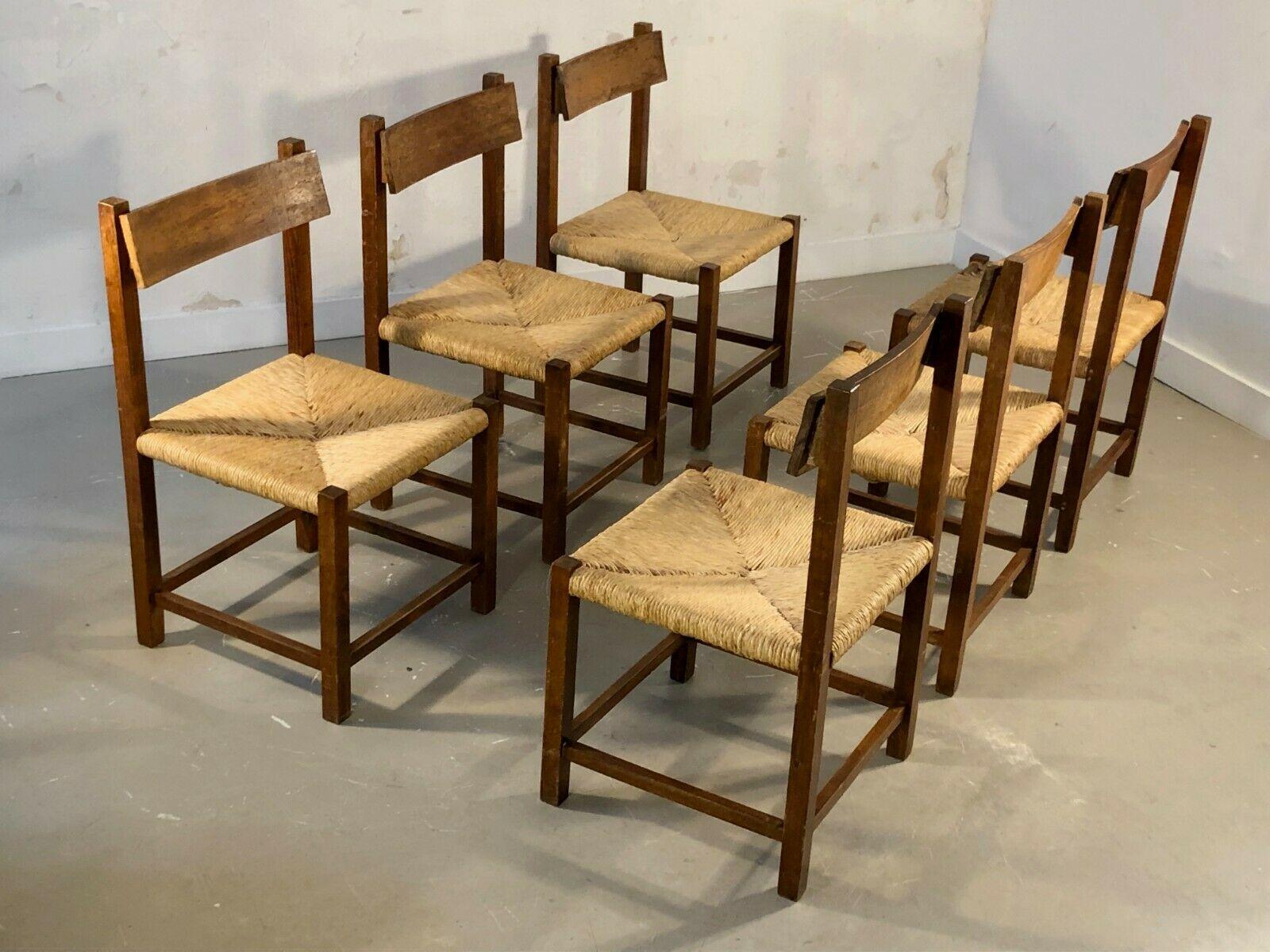 A Set of 6 Rustic Chairs, to be attributed, France 1950 1
