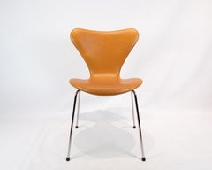 Set of Six Series Seven Chairs Model 3107 In Cognac Leather By Arne Jacobsen