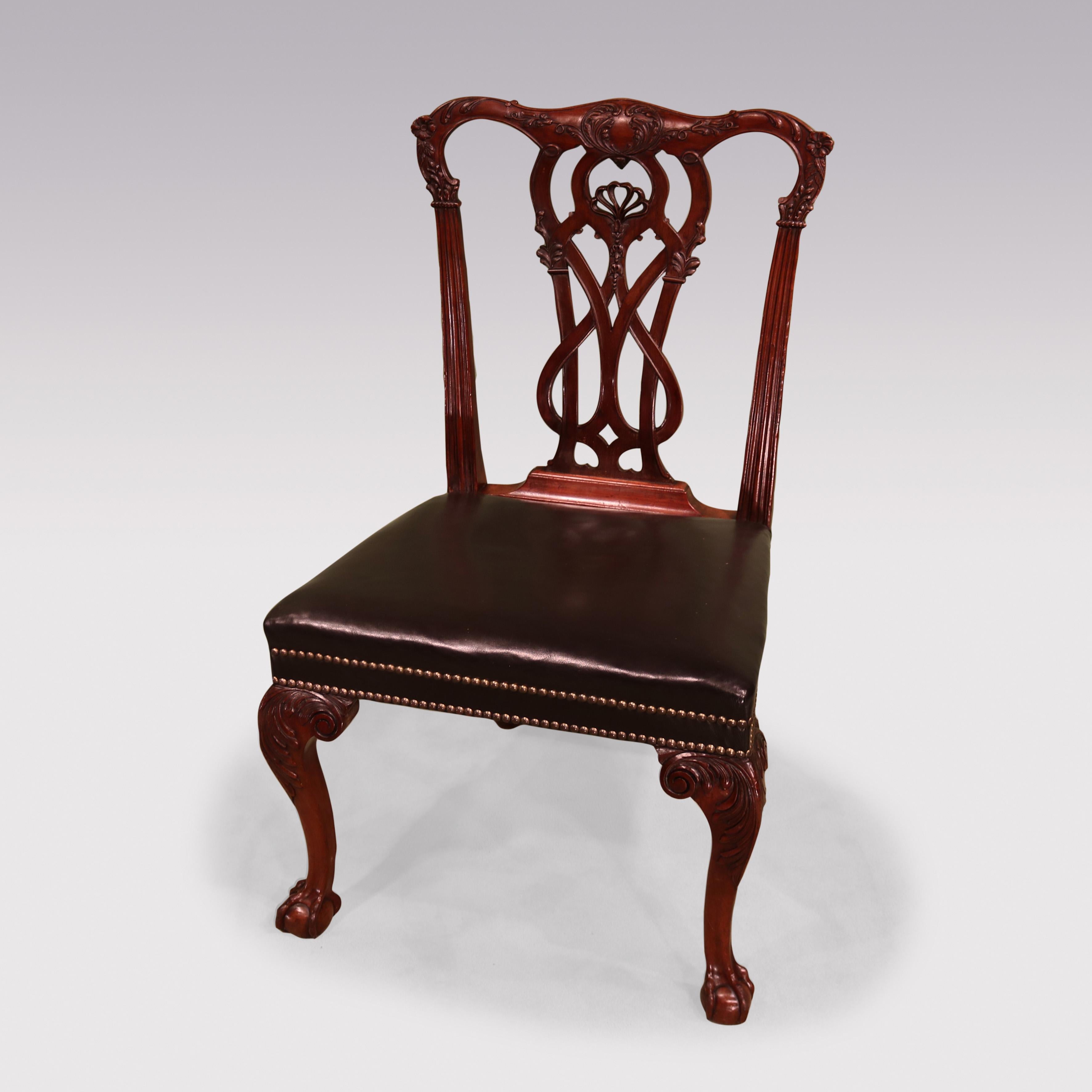 19th Century Set of 6 Single and 2 Arm Chippendale Revival Mahogany Dining Chairs For Sale