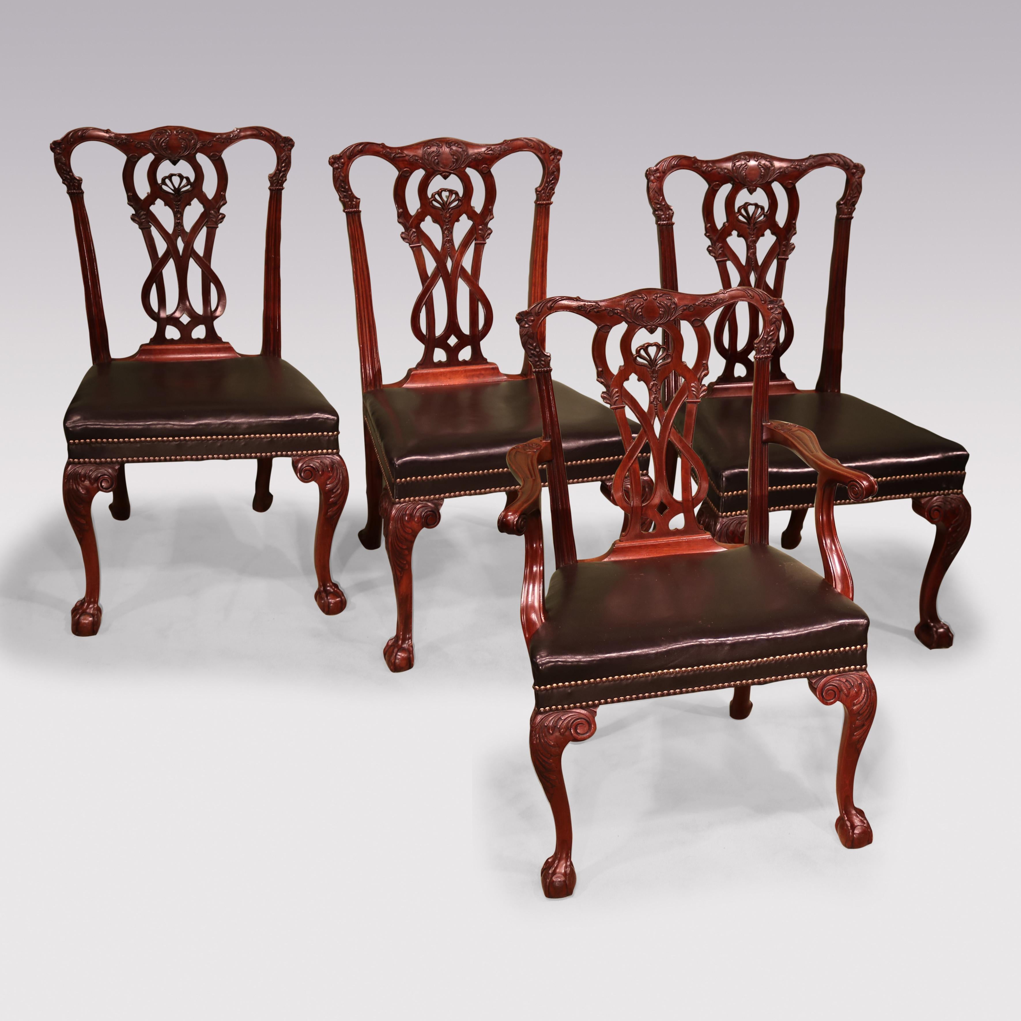 Set of 6 Single and 2 Arm Chippendale Revival Mahogany Dining Chairs For Sale 4