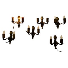 Set of 6 Brass Twin Wall Lights, Rococo Revival Style, Vintage, 1920