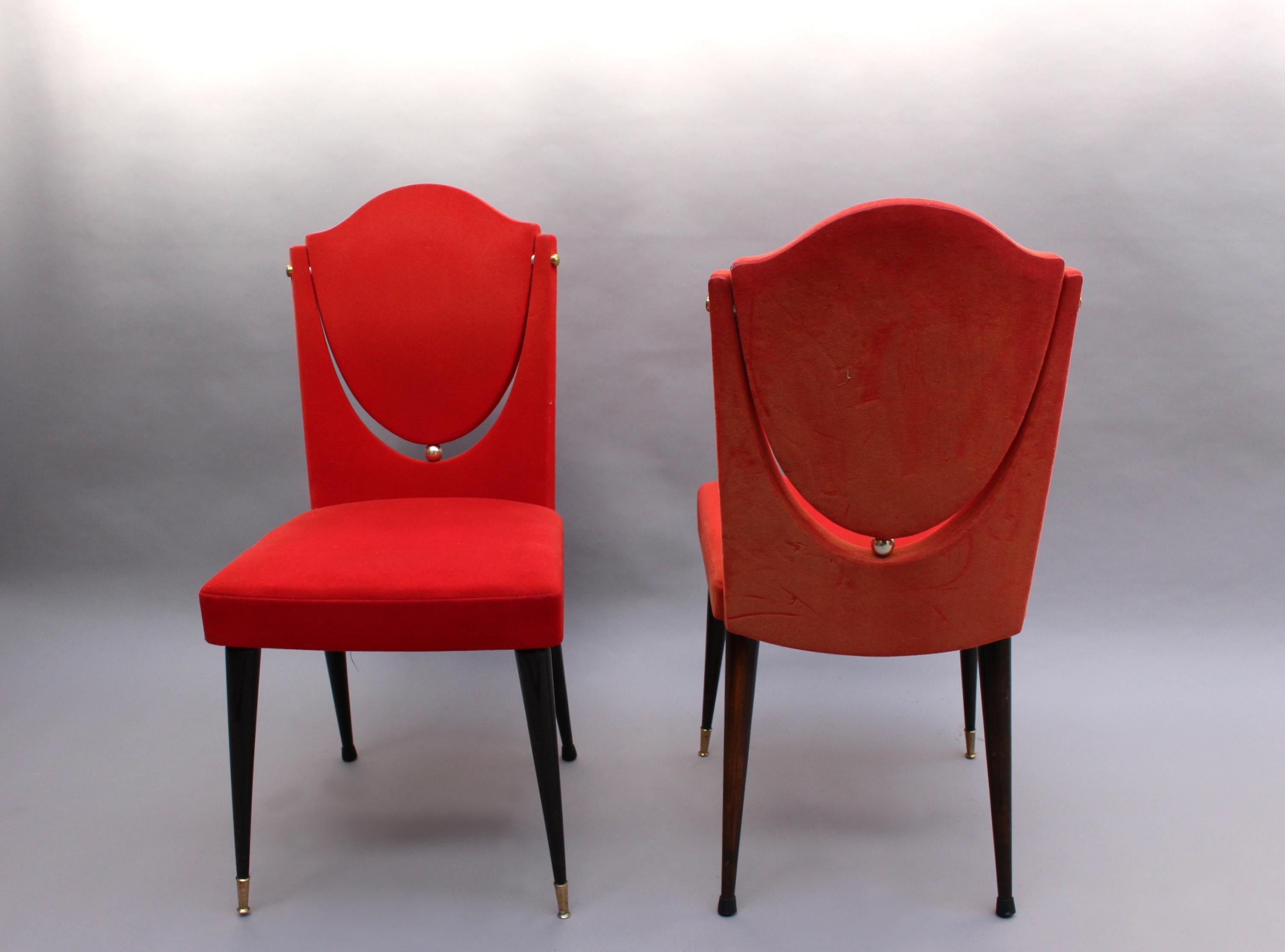 Français Ensemble de 6 chaises de salle à manger françaises inhabituelles des années 1960 en vente
