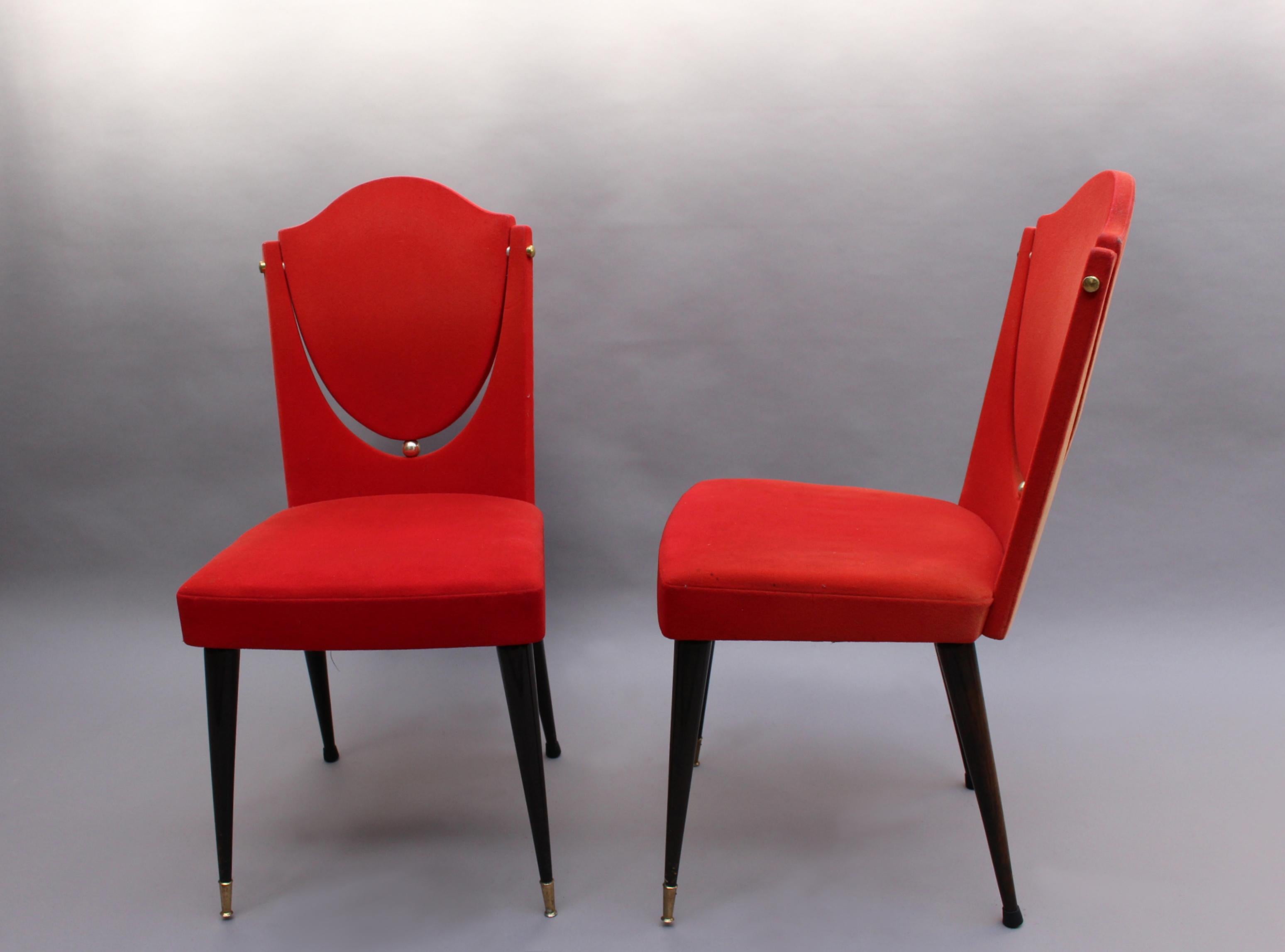 Mid-Century Modern Set of 6 Unusual French 1960s Dining Chairs For Sale
