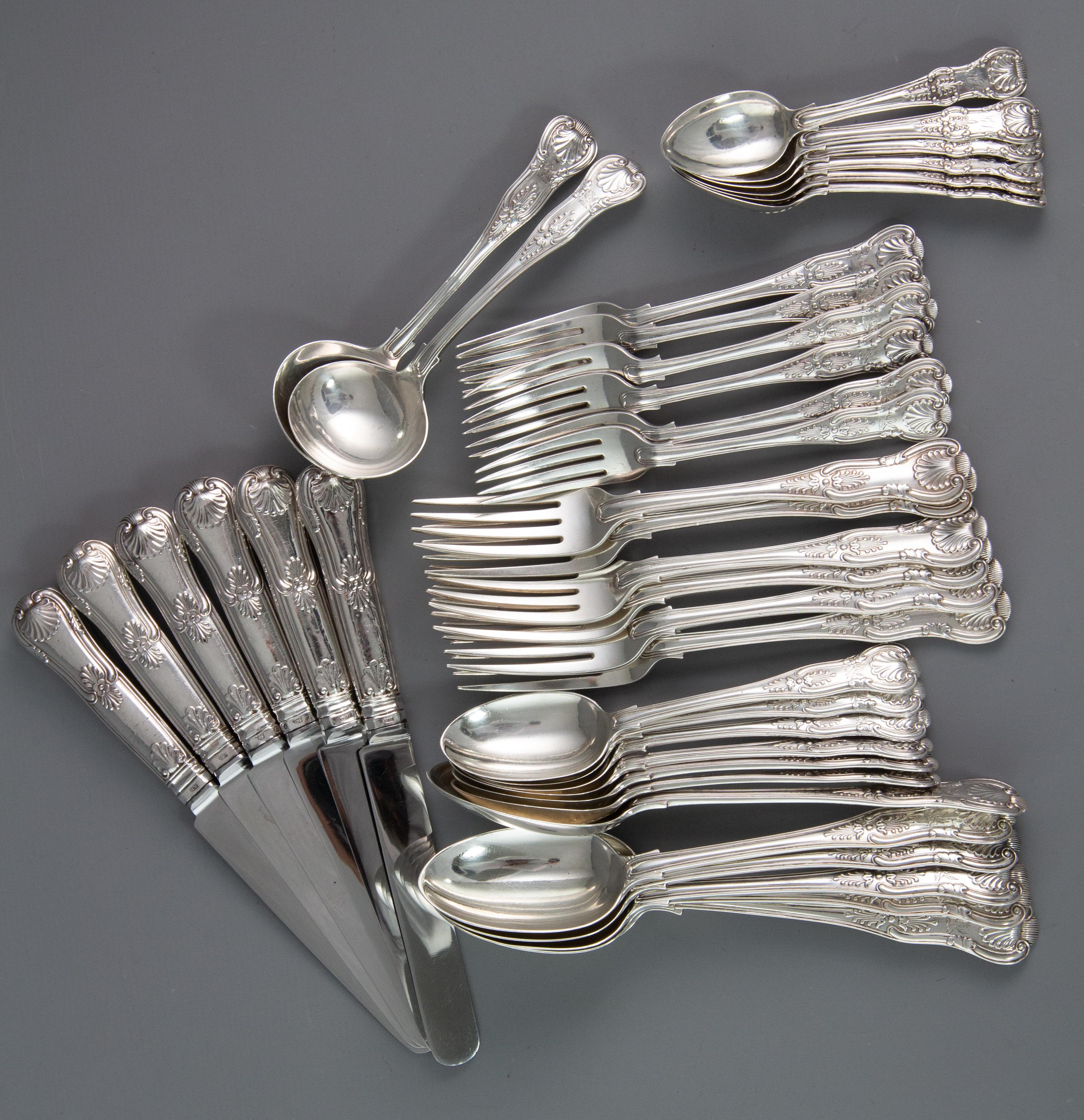 A Set of 6 Victorian Silver Kings Pattern Cutlery, Francis Higgins 2