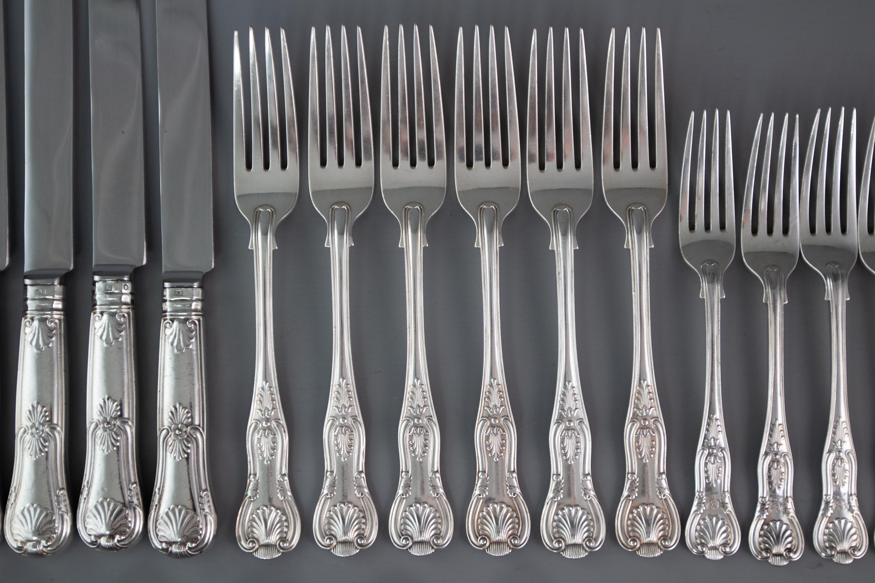 British A Set of 6 Victorian Silver Kings Pattern Cutlery, Francis Higgins