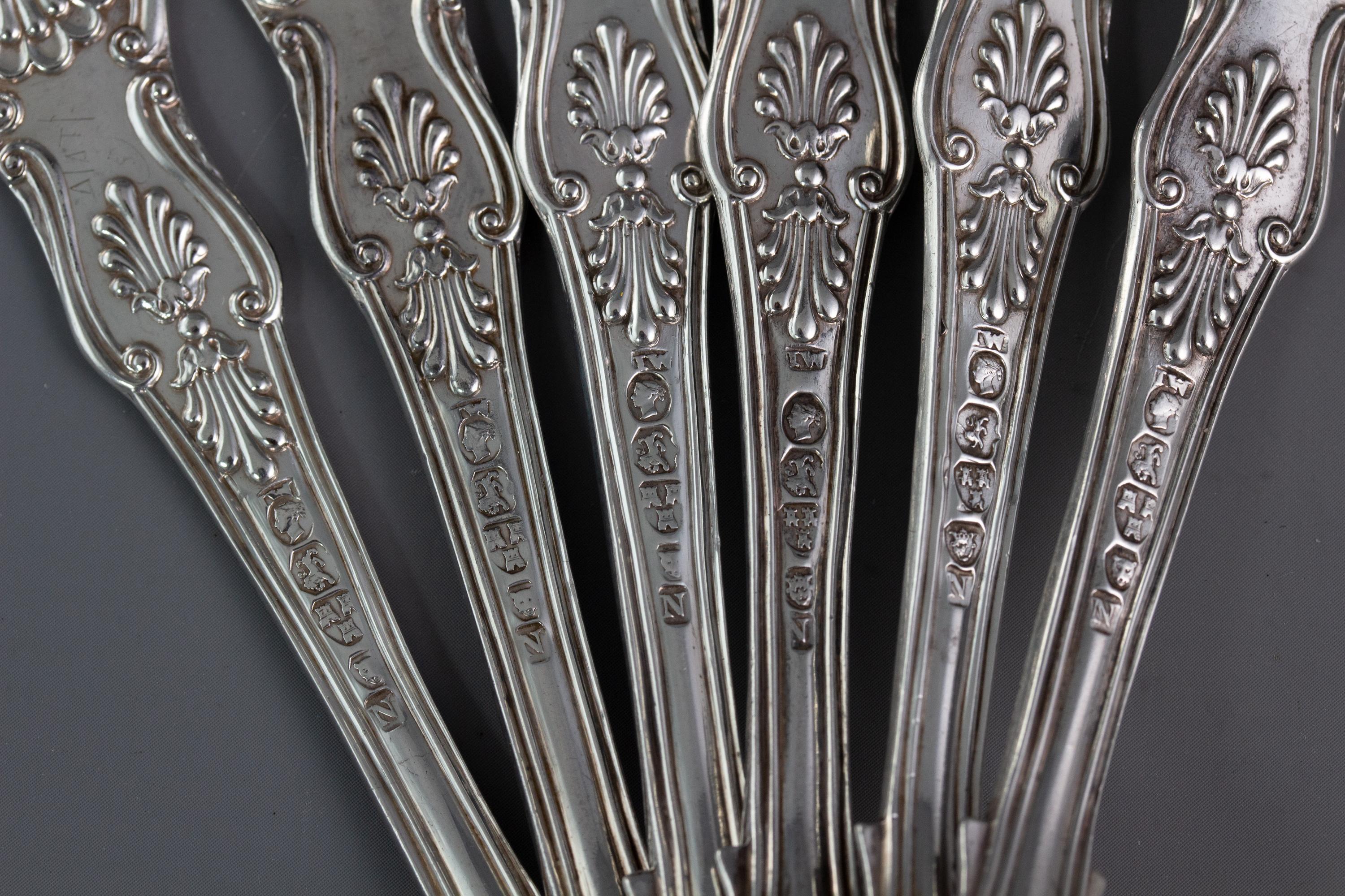 Late 19th Century A Set of 6 Victorian Silver Kings Pattern Cutlery, Francis Higgins