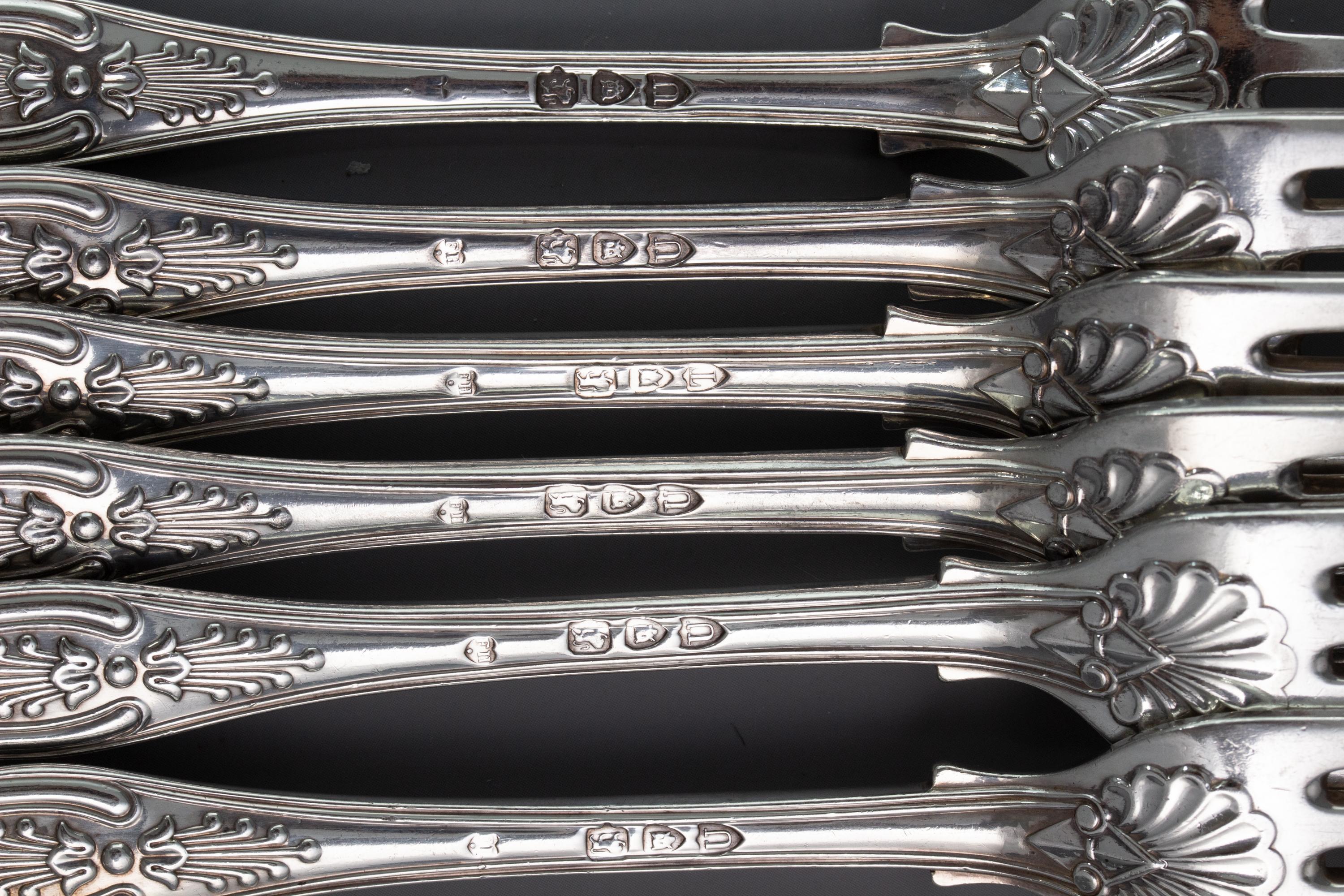 Sterling Silver A Set of 6 Victorian Silver Kings Pattern Cutlery, Francis Higgins