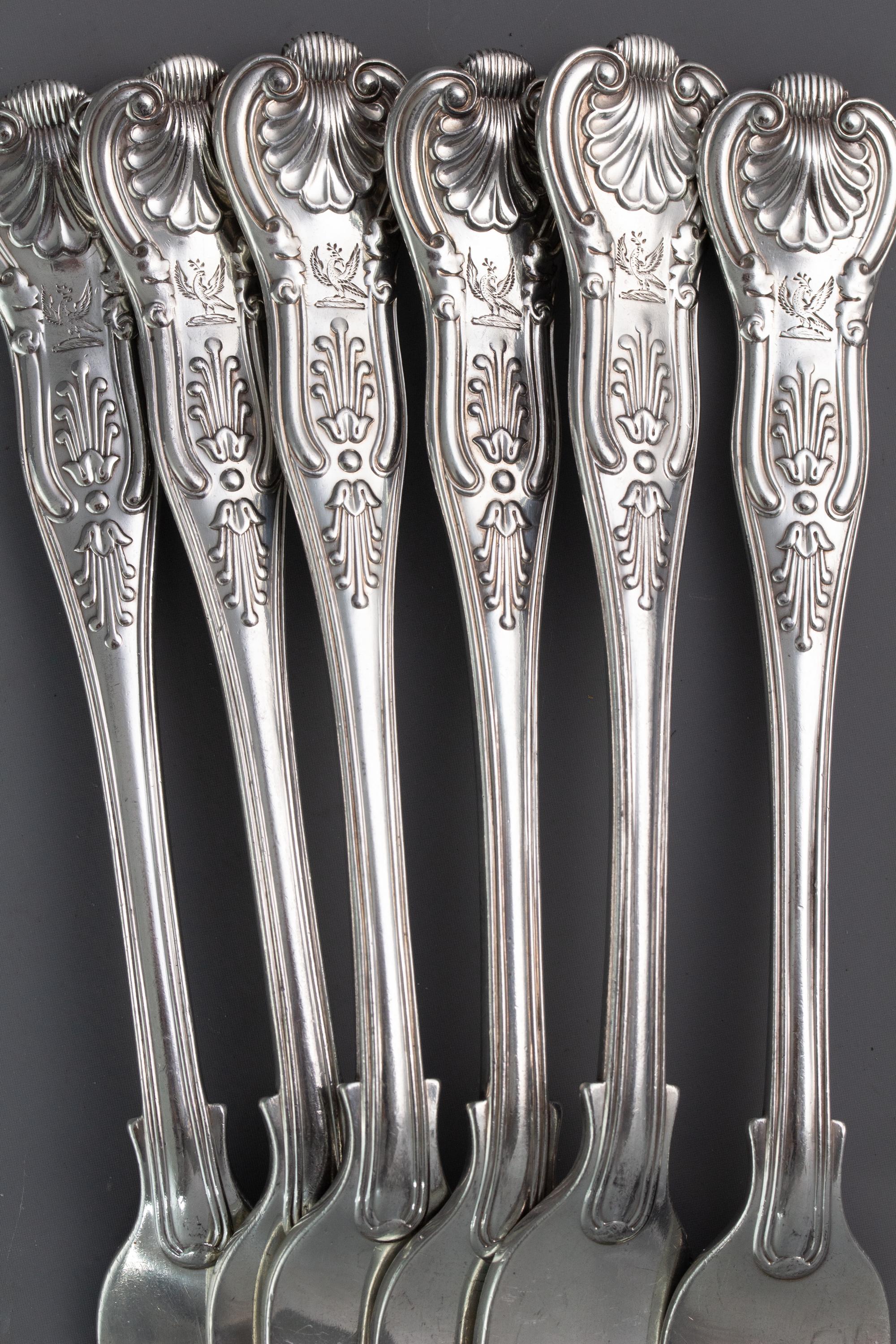 A Set of 6 Victorian Silver Kings Pattern Cutlery, Francis Higgins 1