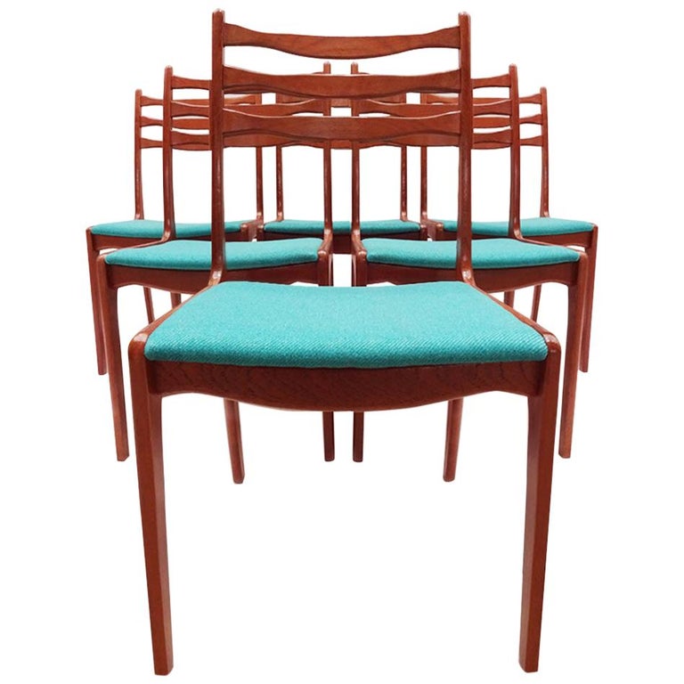 Set of 6 Vintage Danish Teak Ladder Back Chairs by SOS Stolefabrik at
