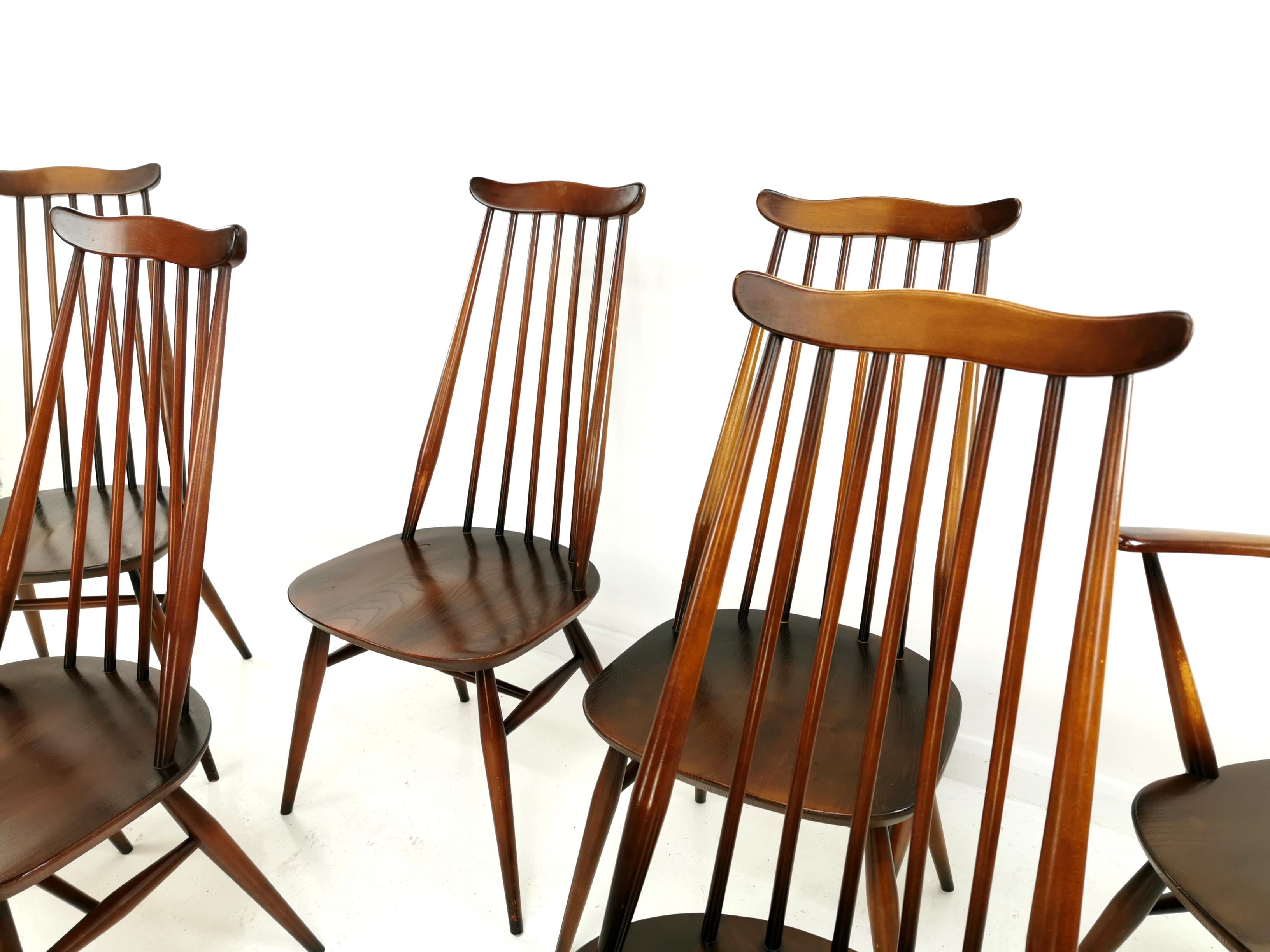 Set of 6 Vintage Ercol Elm and Beech Goldsmith Dining Chairs Midcentury In Good Condition In STOKE ON TRENT, GB