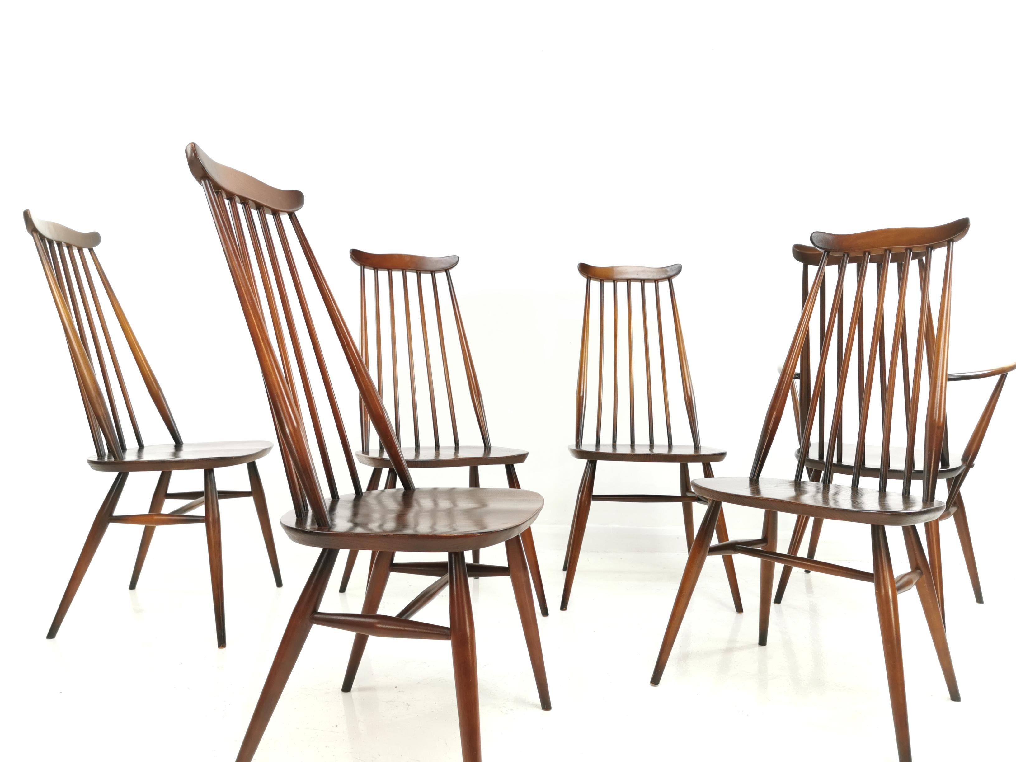 Set of 6 Vintage Ercol Elm and Beech Goldsmith Dining Chairs Midcentury 3