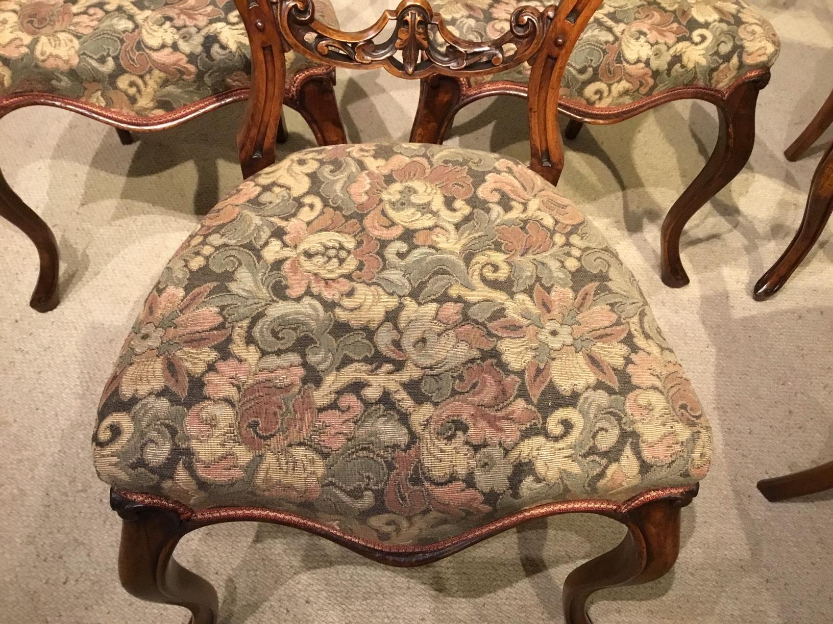 Set of 6 Walnut Victorian Cabriole Leg Antique Dining Chairs 6