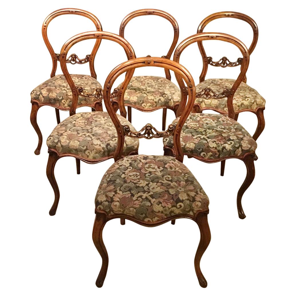 Set of 6 Walnut Victorian Cabriole Leg Antique Dining Chairs