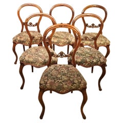 Set of 6 Walnut Victorian Cabriole Leg Antique Dining Chairs