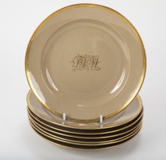 Set of 7 Drabware Plates with Gilt Borders