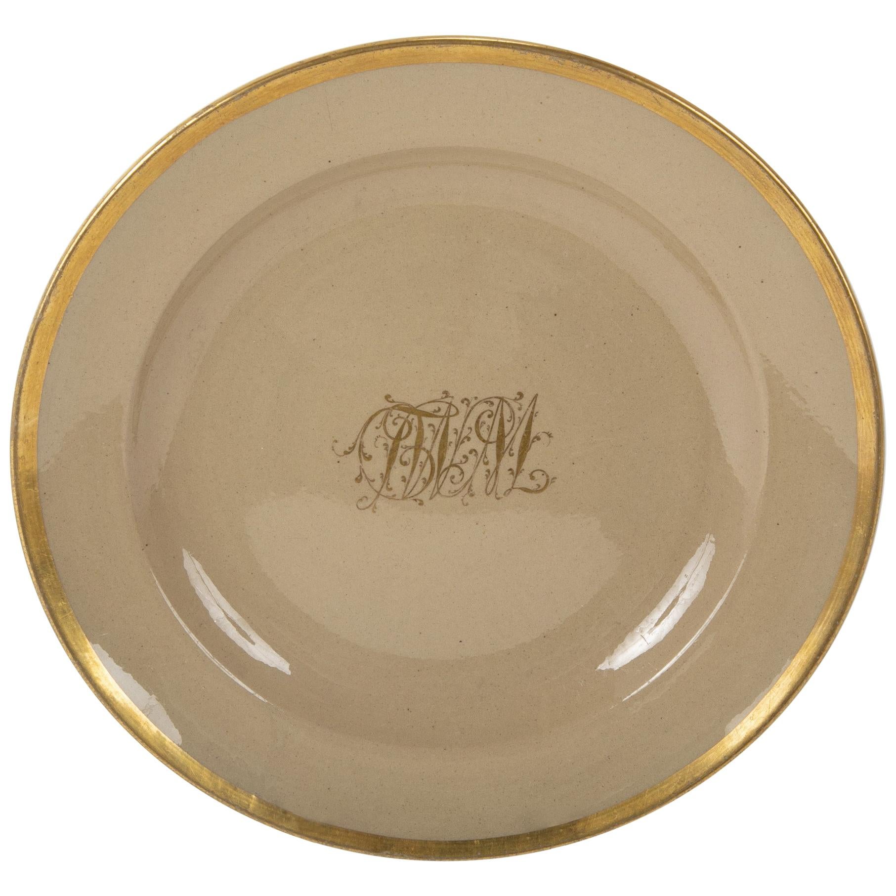 Set of 7 Drabware Plates with Gilt Borders
