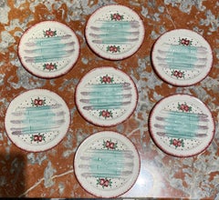 A Set of 7 French Majolica Handpainted Asparagus Plates, Mid 20th Century