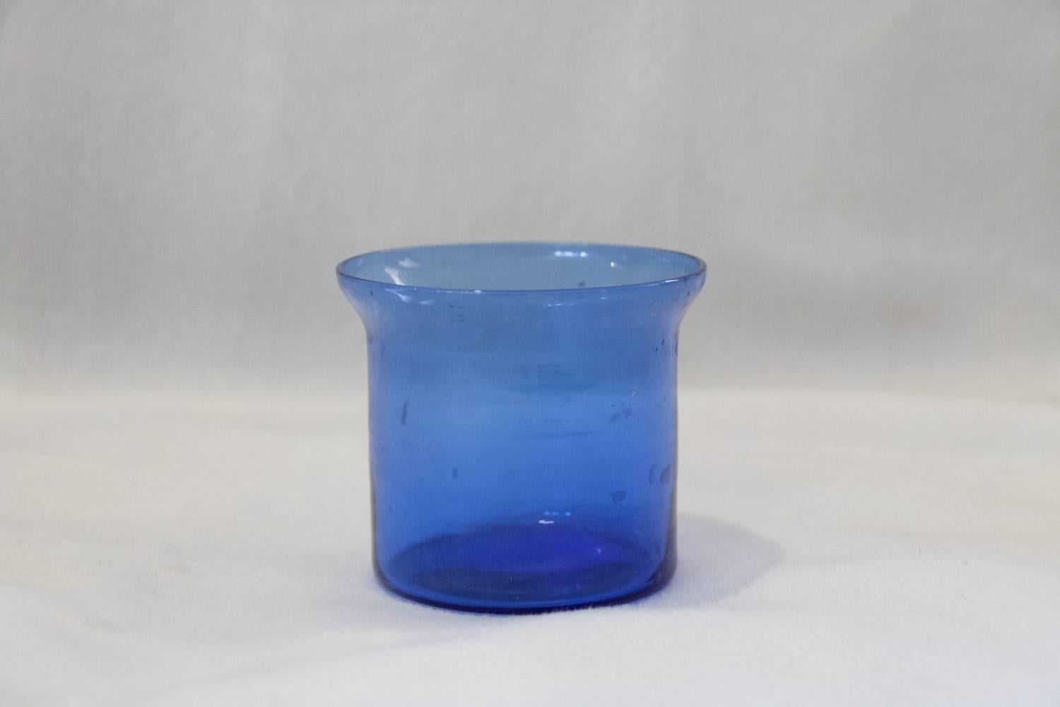 Set of Seven Glorious Blue Glass Vases Mixed Shaped Sizes and Designs Handblown 1