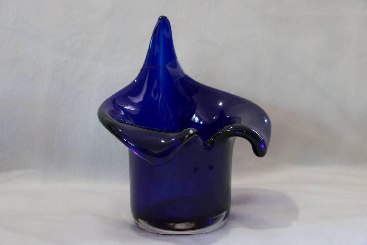 Set of Seven Glorious Blue Glass Vases Mixed Shaped Sizes and Designs Handblown 2