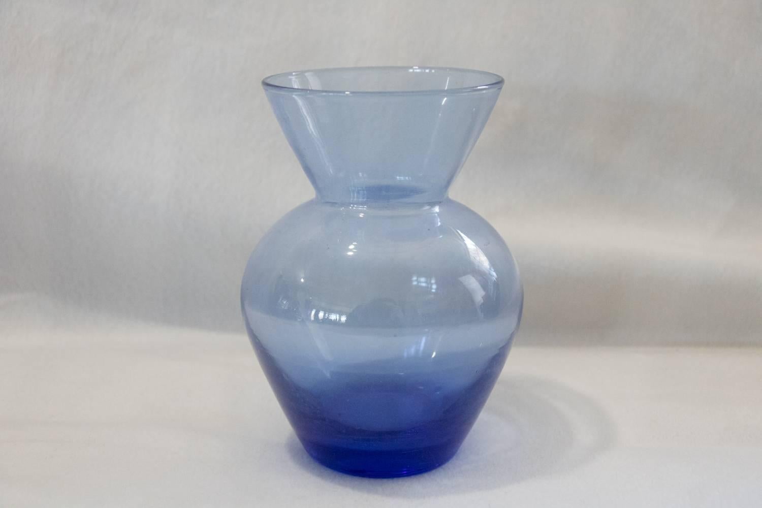 Set of Seven Glorious Blue Glass Vases Mixed Shaped Sizes and Designs Handblown 3