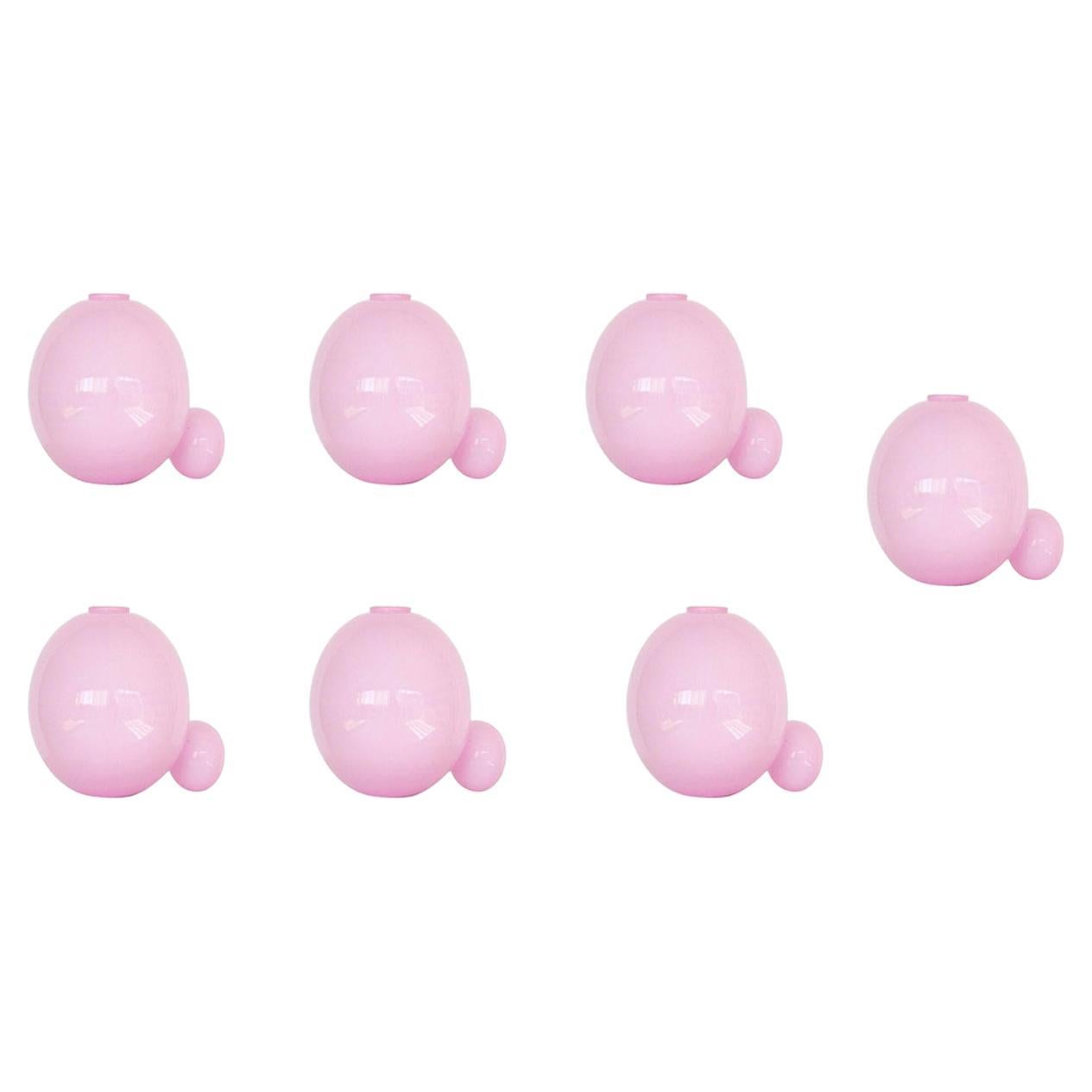 Set of 7 Opaque Pink Double Bubble Vases by Valeria Vasi