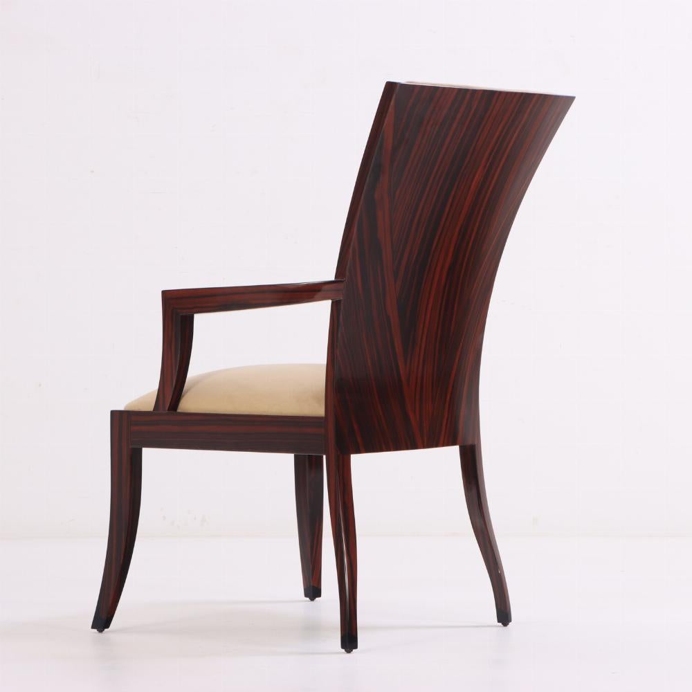 A set of 8 Art Deco style custom Macassar ebony armchairs. In Good Condition For Sale In Philadelphia, PA