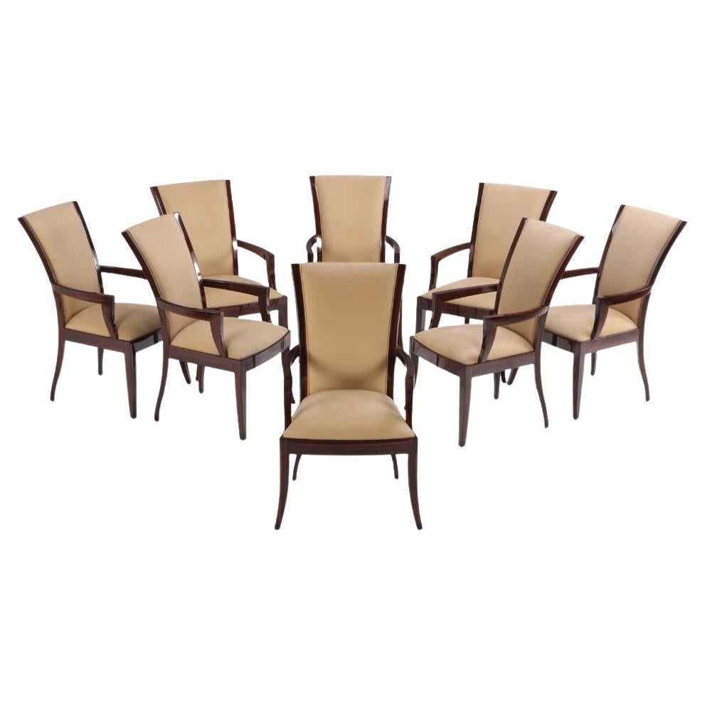 A set of 8 Art Deco style custom Macassar ebony armchairs. For Sale