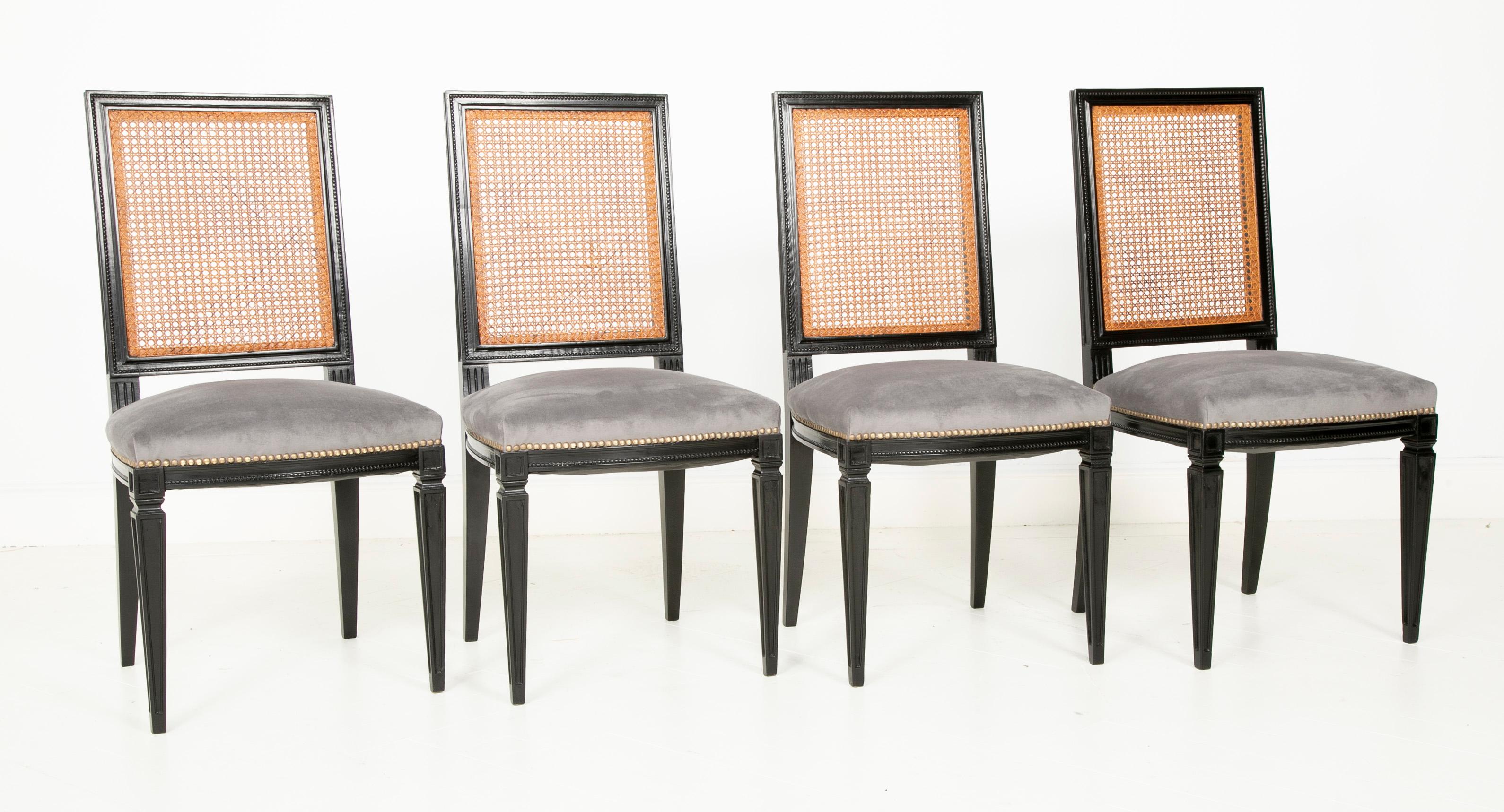 French Set of 8 Caned Back Ebonized Dining Chairs