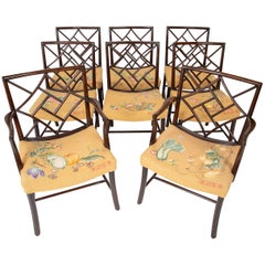 Retro Set of 8 Chippendale Style Dining Chairs