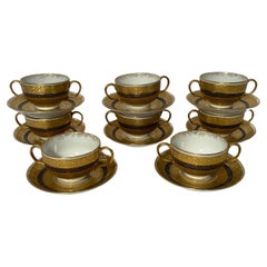 A Set of 8 Cream Soup or Dessert Cups & Saucers. Antique Limoges Circa 1890 