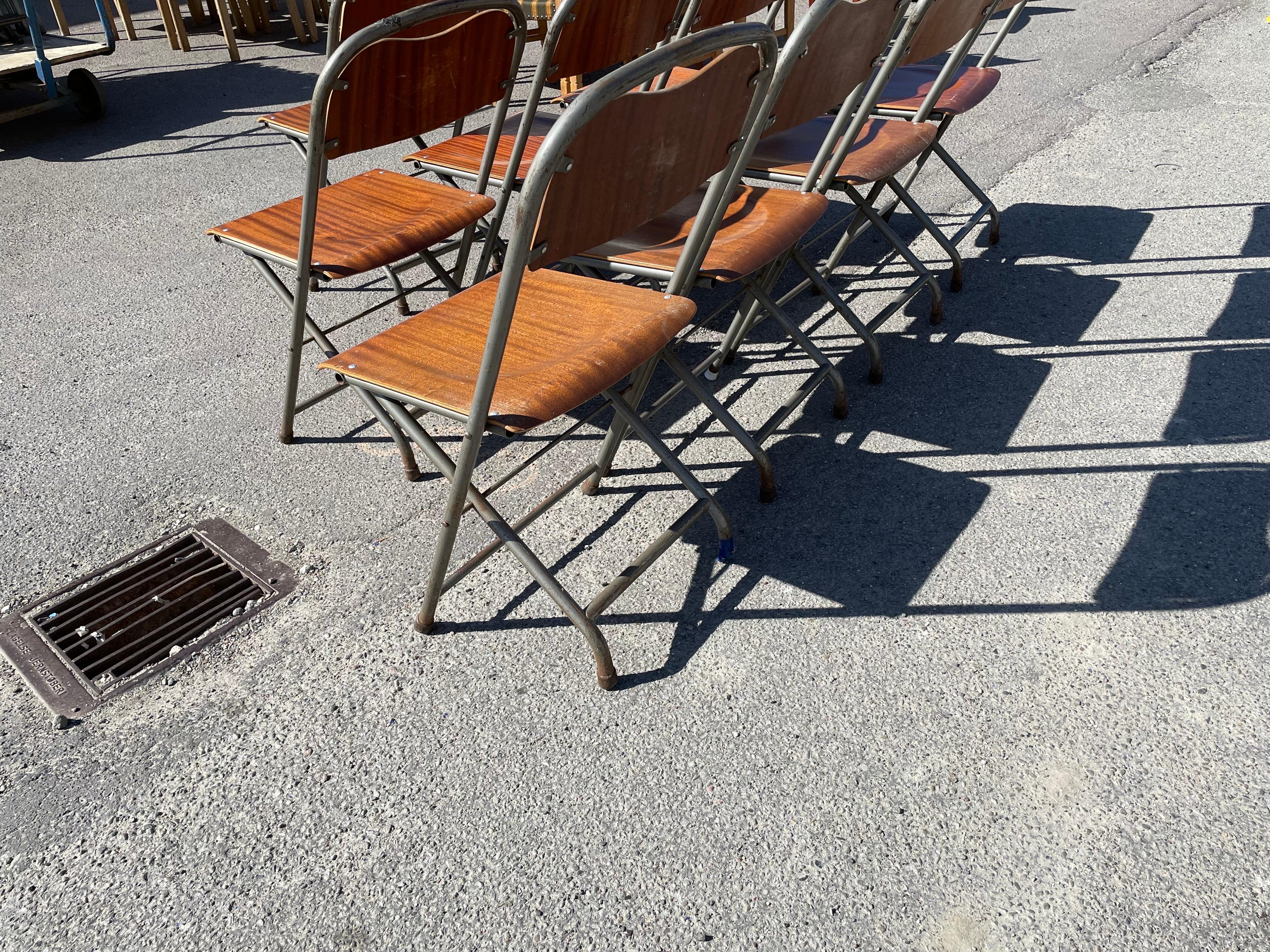 Originale set di sedie in teak e metallo pieghevoli in stile Mid-Century Modern danese, con possibilità di acquistarne altre 4.
