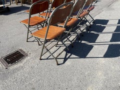 Set of 8 Danish Foldable Mid-Century Modern Teak and Metal Chairs, 1970´S