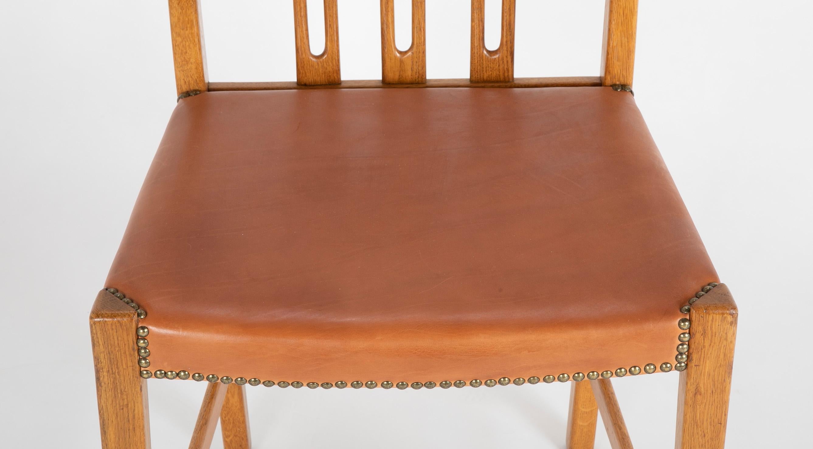 Bleached Set of 8 Dining Chairs with Leather Seats by Hans Wegner & Mikael Laursen