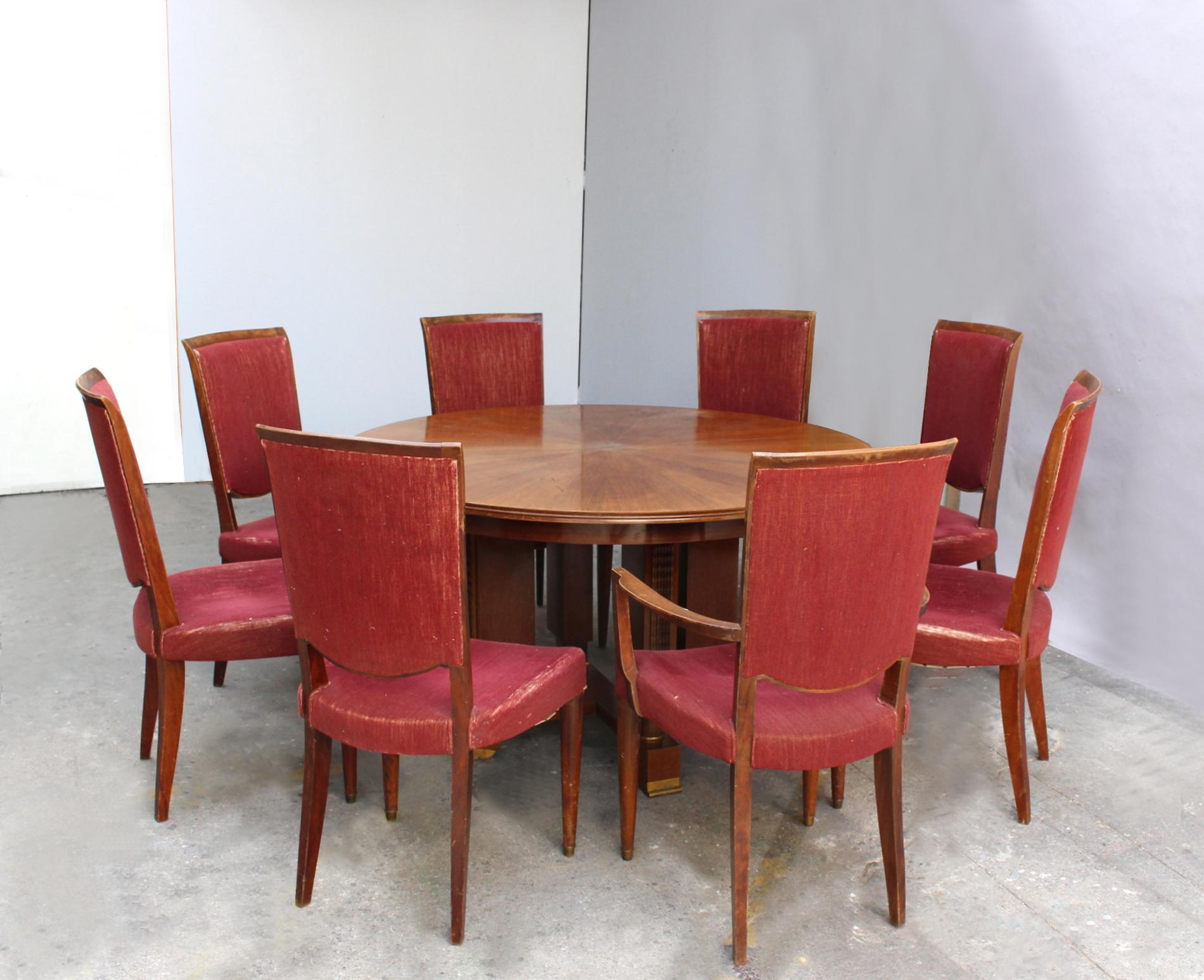 Set of 8 Fine French Art Deco Dining Chairs by Jules Leleu In Good Condition In Long Island City, NY