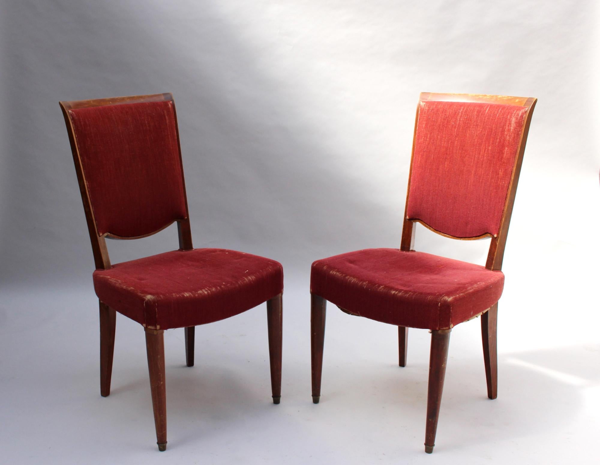 Satz von 8 feinen französischen Art-déco-Esszimmerstühlen von Jules Leleu (Mitte des 20. Jahrhunderts)