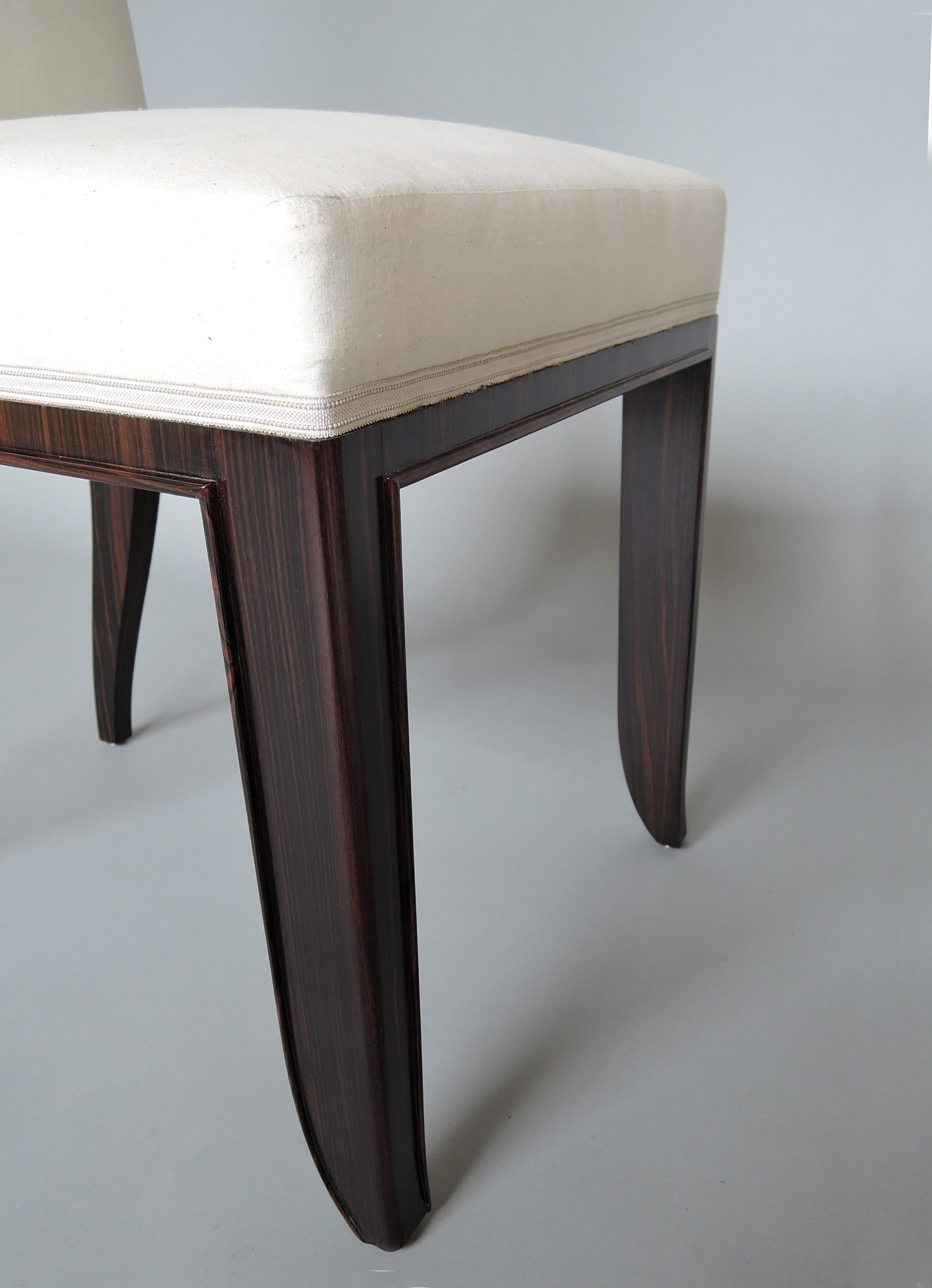 A Set of 8 Fine French Art Deco Macassar Ebony Dining Chairs by Paul Frechet For Sale 7