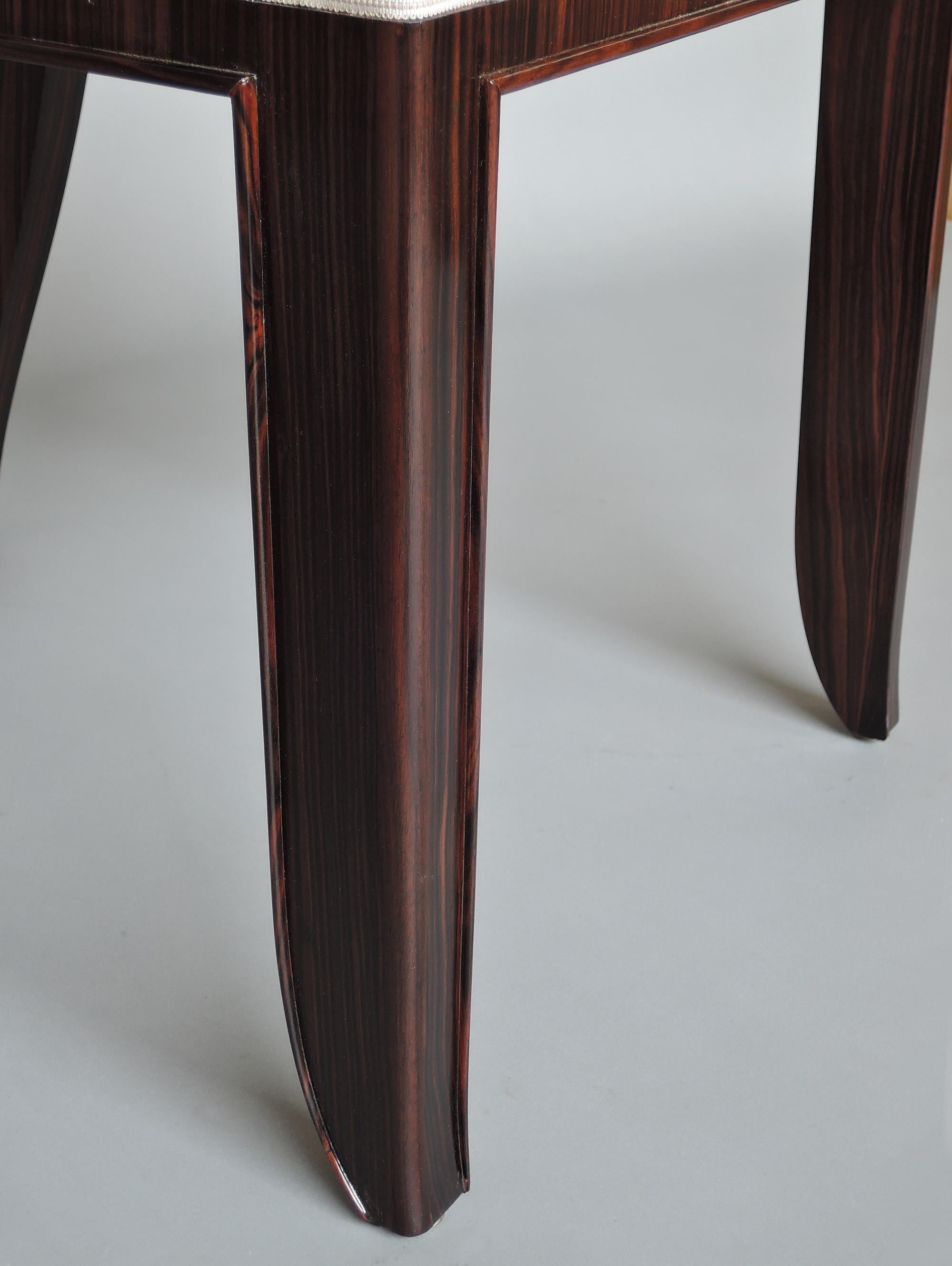 A Set of 8 Fine French Art Deco Macassar Ebony Dining Chairs by Paul Frechet For Sale 9