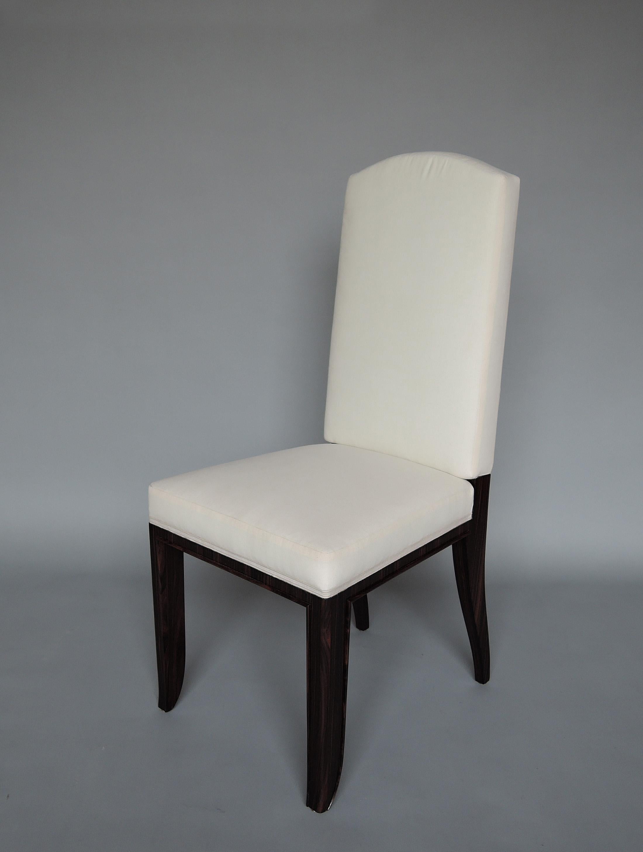 A Set of 8 Fine French Art Deco Macassar Ebony Dining Chairs by Paul Frechet In Good Condition For Sale In Long Island City, NY
