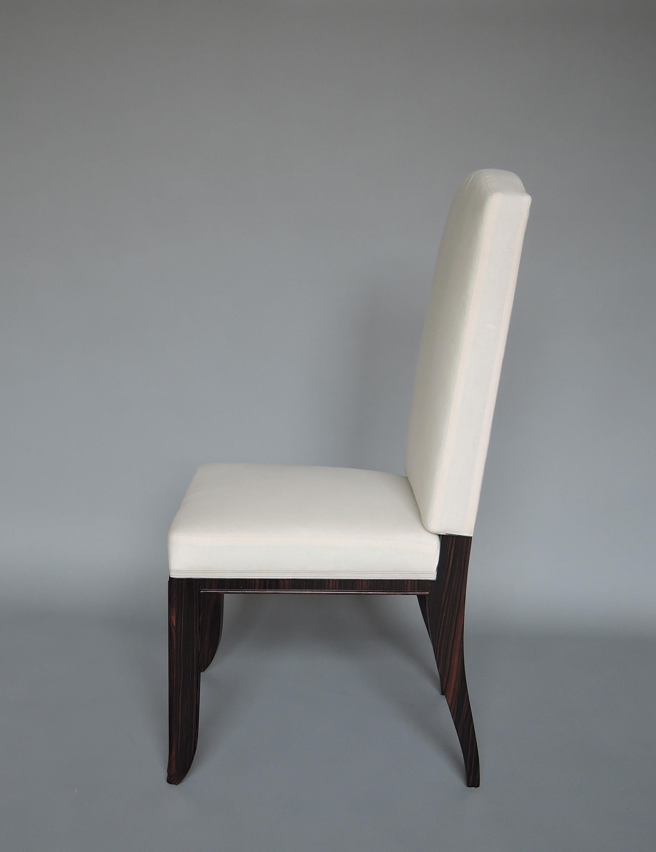 Mid-20th Century A Set of 8 Fine French Art Deco Macassar Ebony Dining Chairs by Paul Frechet For Sale