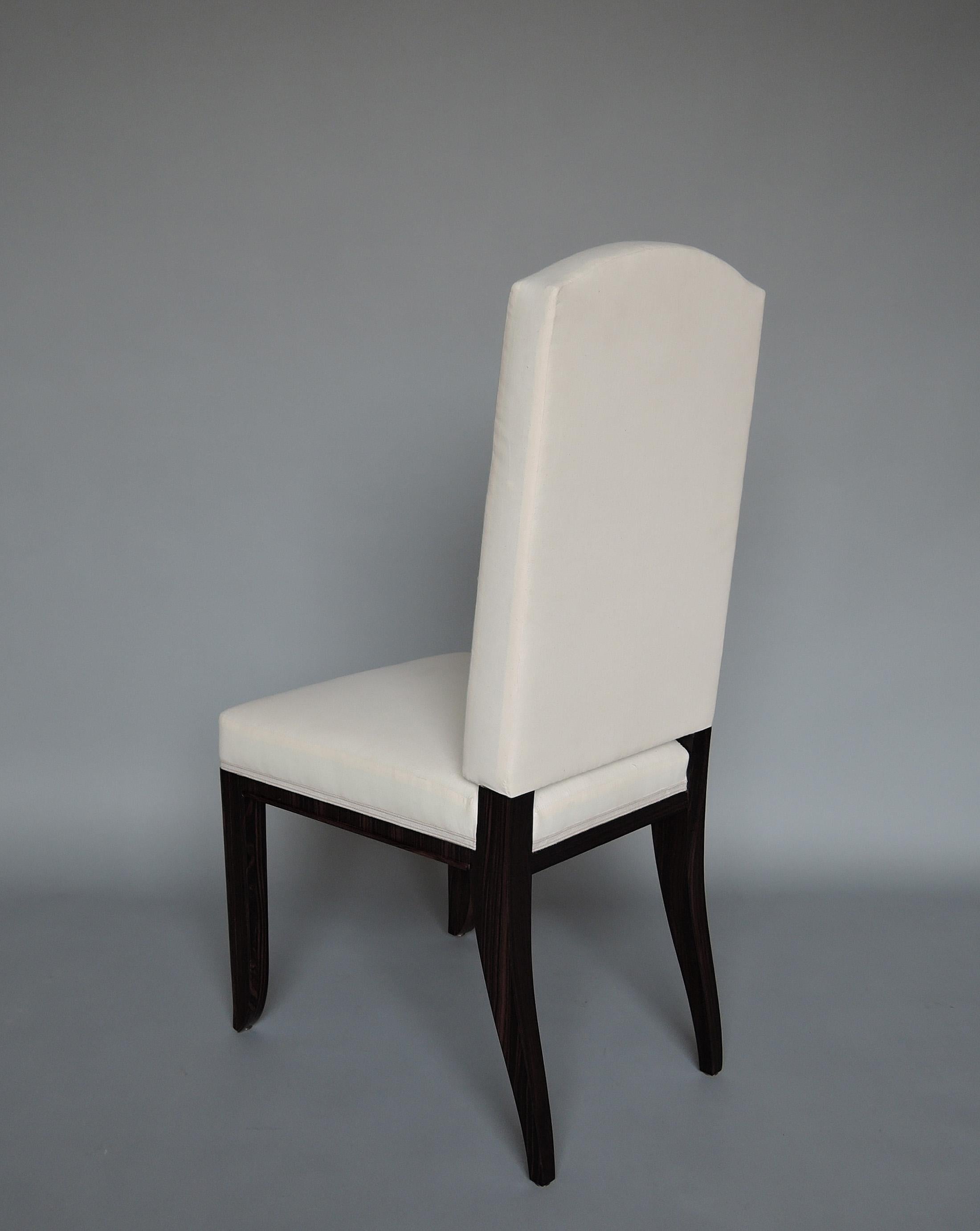 A Set of 8 Fine French Art Deco Macassar Ebony Dining Chairs by Paul Frechet For Sale 1