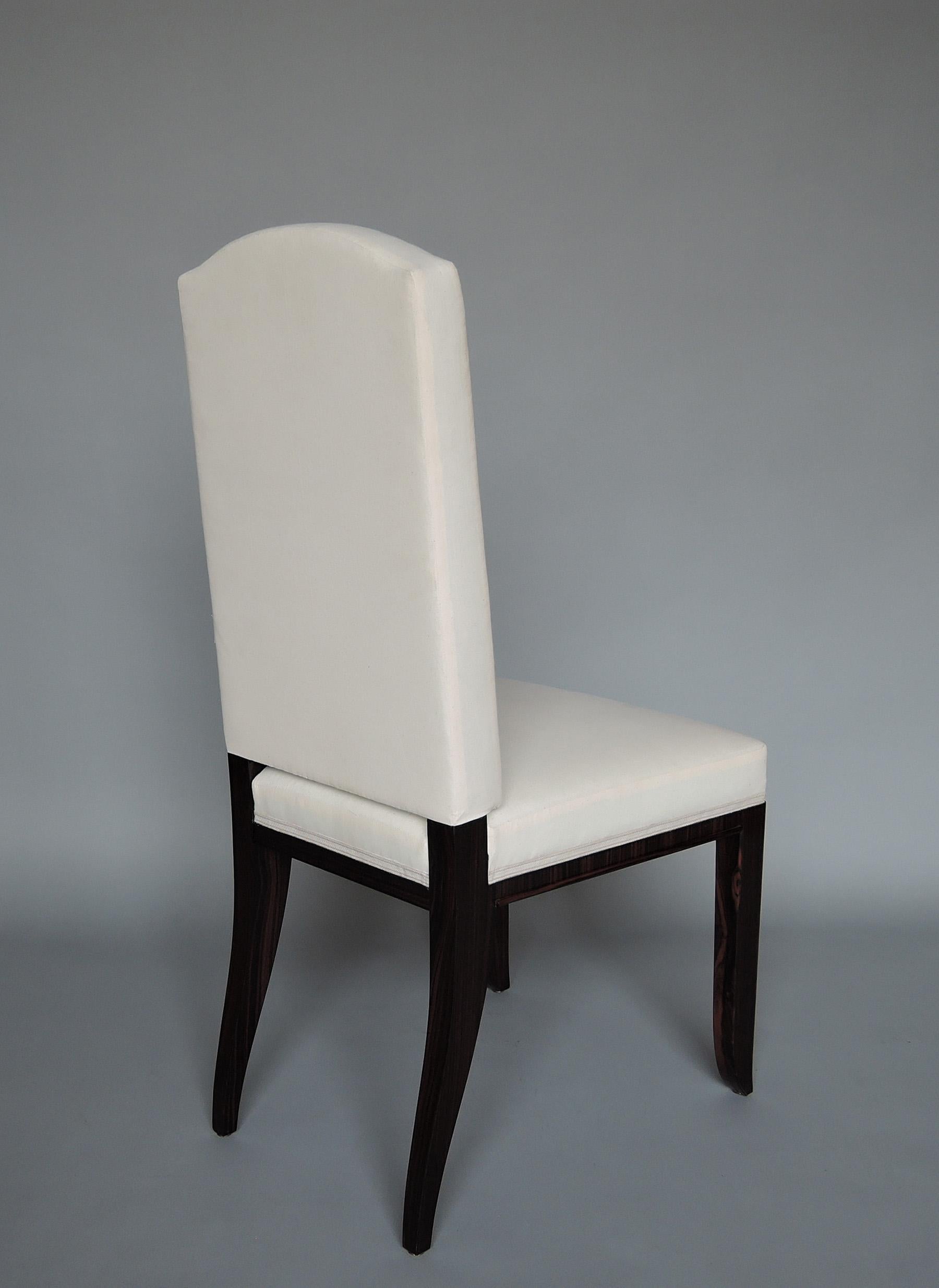 A Set of 8 Fine French Art Deco Macassar Ebony Dining Chairs by Paul Frechet For Sale 3
